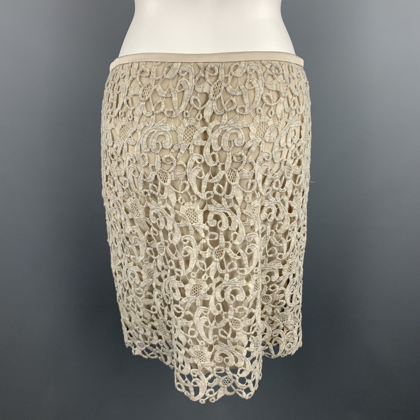 Escada ESCADA Size 8 Taupe Wool Blend Lace A Line Skirt Size 30" / US 8 / IT 44 - 3 Thumbnail