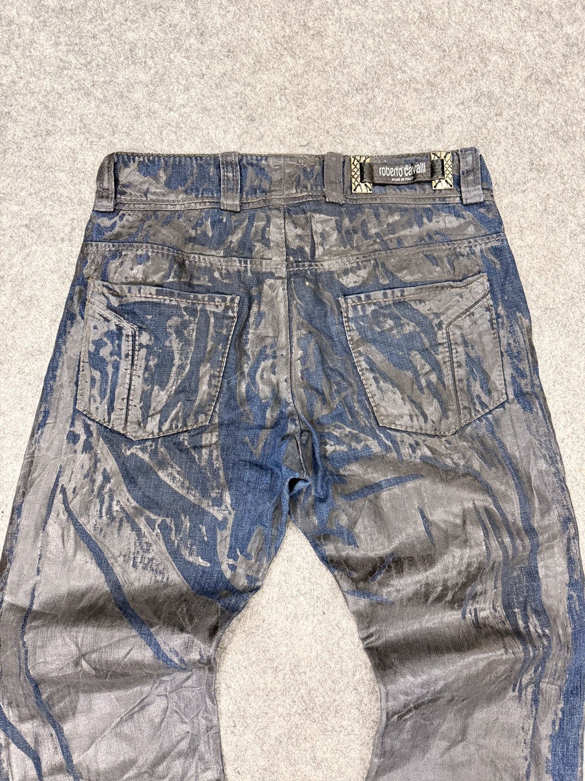 Roberto Cavalli AW2005 Roberto Cavalli Crocodile Effect Leather Waxed Denim Size US 33 - 16 Thumbnail