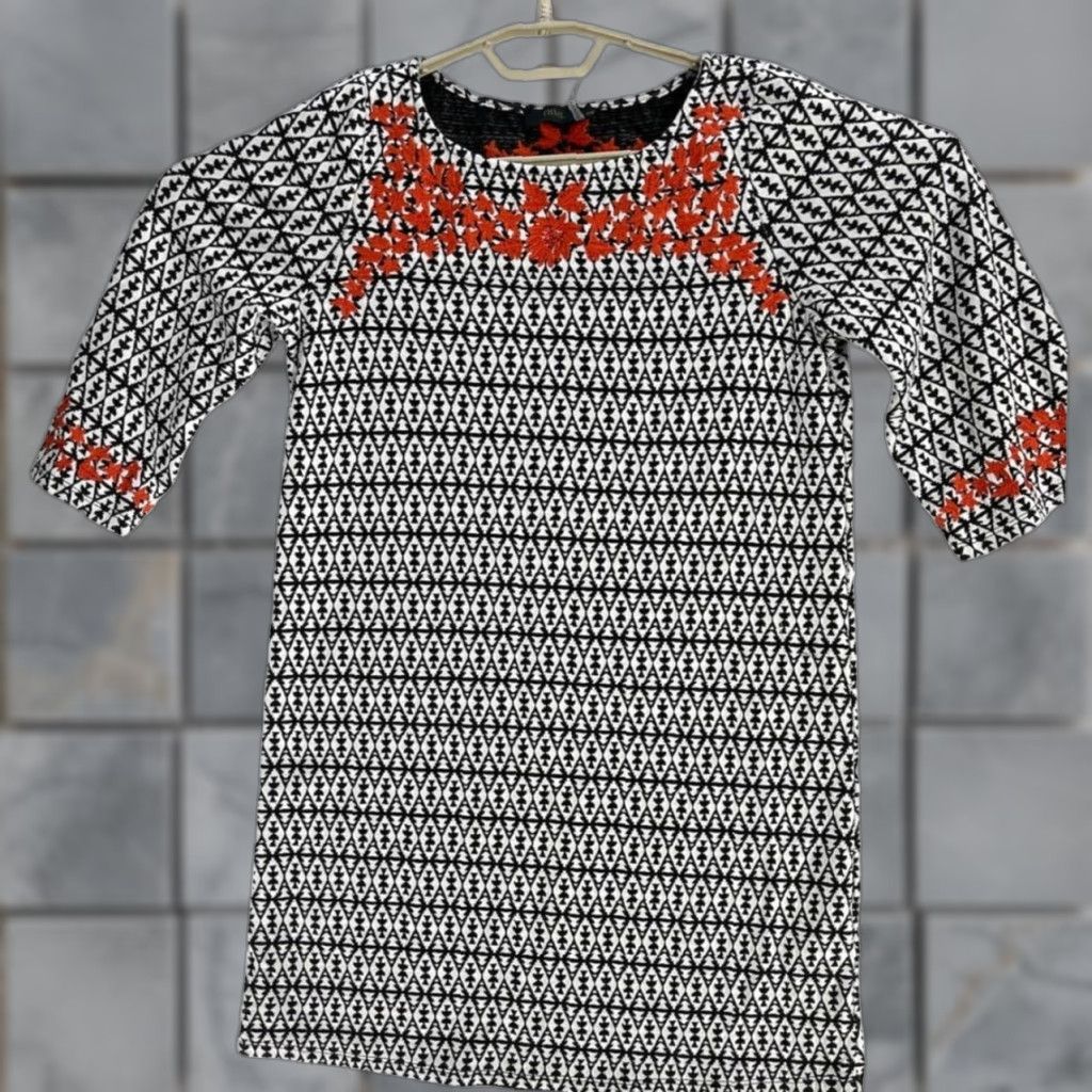 Vintage THML Mini Dress PM Black White Orange Embroidered Boho Hippie Artsy Dress Short Long Sleeve Women Petite Size M / US 6-8 / IT 42-44 - 1 Thumbnail