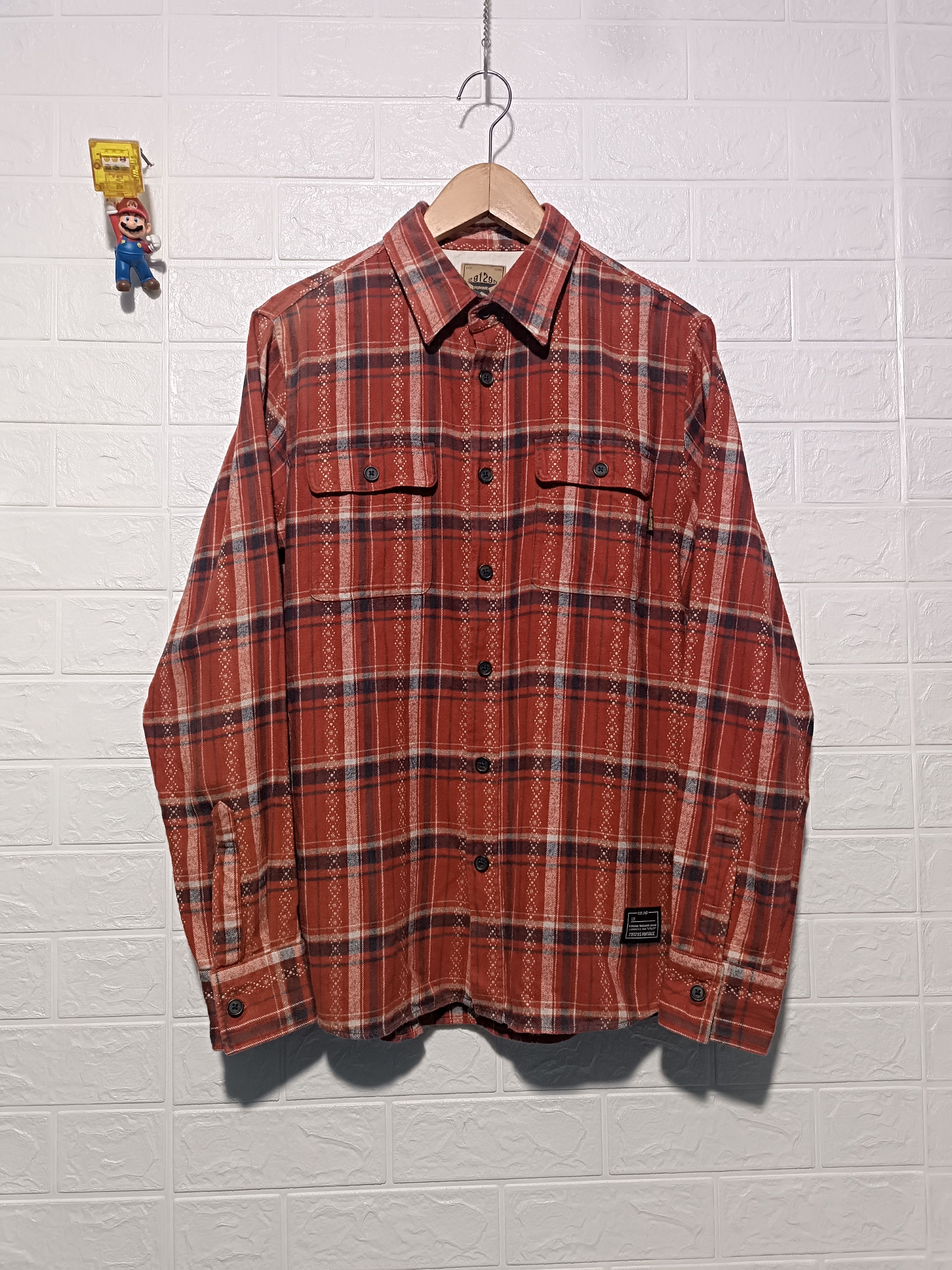291295=Homme Vintage 291295=Homme Flannel Shirt Red Plaid Long Sleeve Size US M / EU 48-50 / 2 - 2 Thumbnail