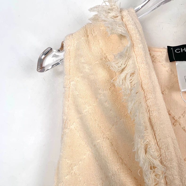 Chanel ChanelMumbai Series Beige Diamond Plaid Tassel V-neck Cotto Size XXS / US 00 / IT 34 - 3 Thumbnail
