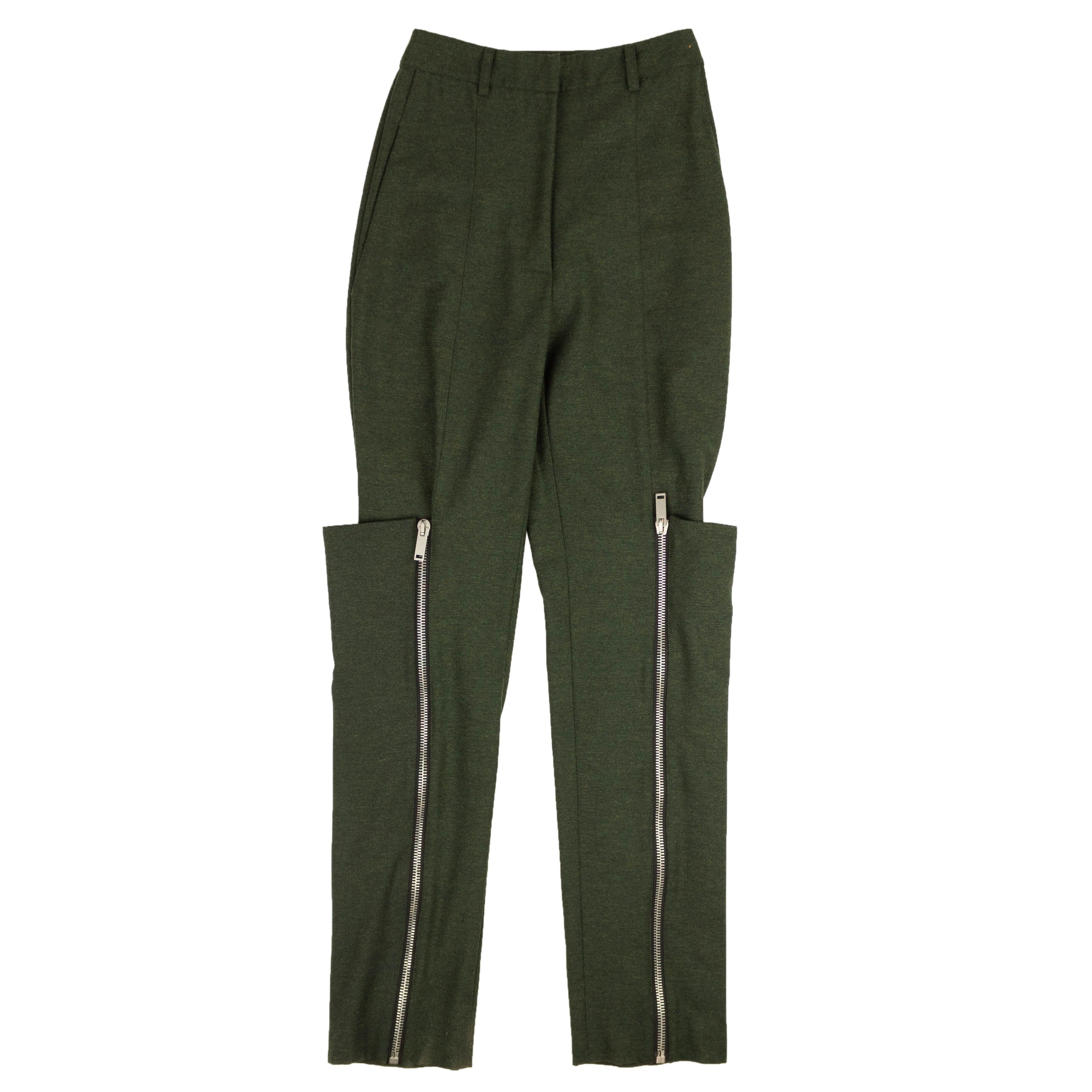 image of Palm Angels Green Zipper Detail Dress Pants Size 4/40, Women's