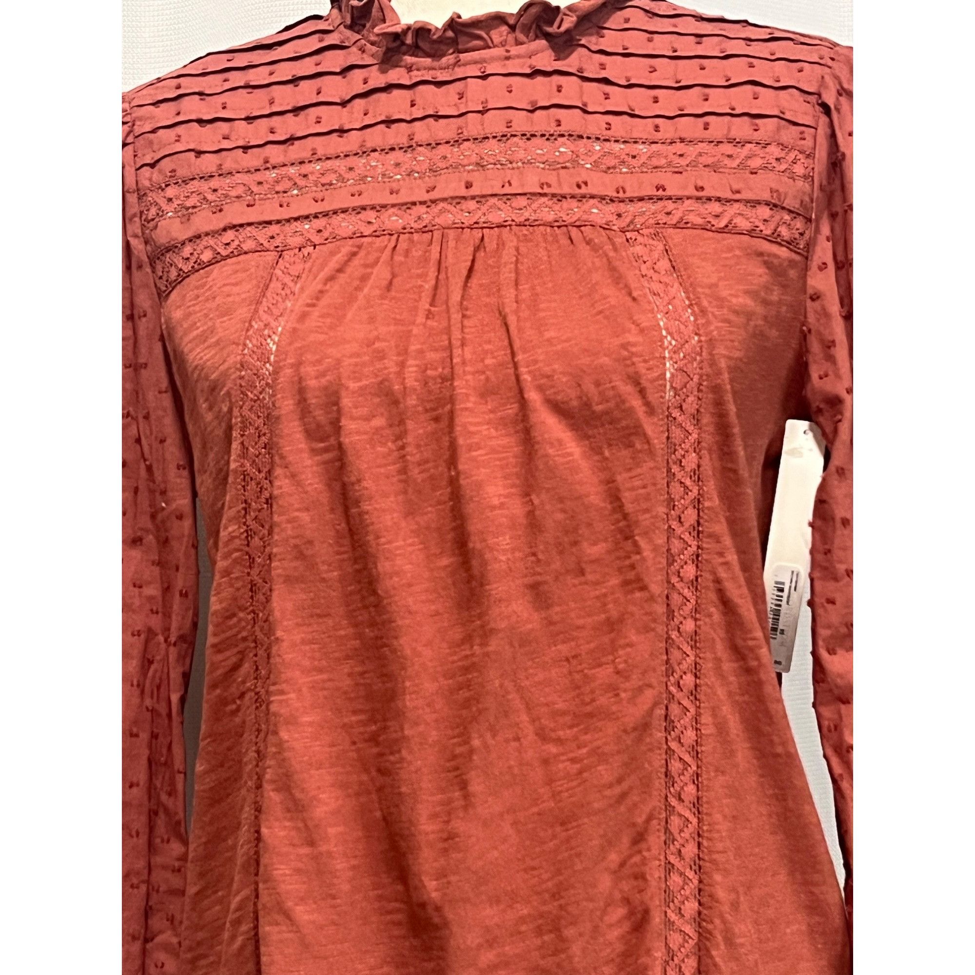 Other Caslon Pintuck Lace Detail Long Sleeve Cotton Blouse, Brown Size XS / US 0-2 / IT 36-38 - 13 Thumbnail