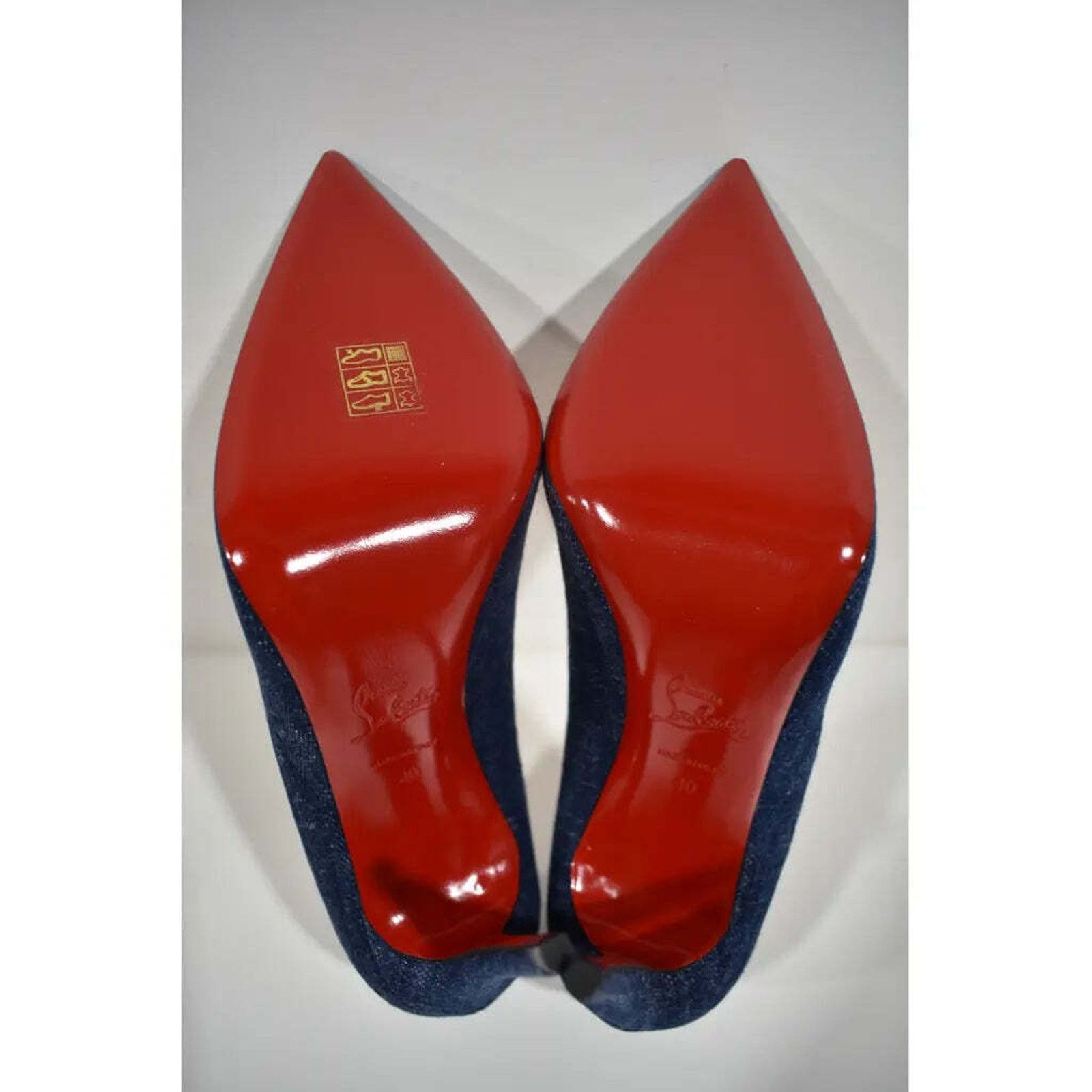 Christian Louboutin Kate 100 Blue Denim Saba Gold Stiletto Pointed Heel Pump 40 Size US 10 / IT 40 - 12 Thumbnail
