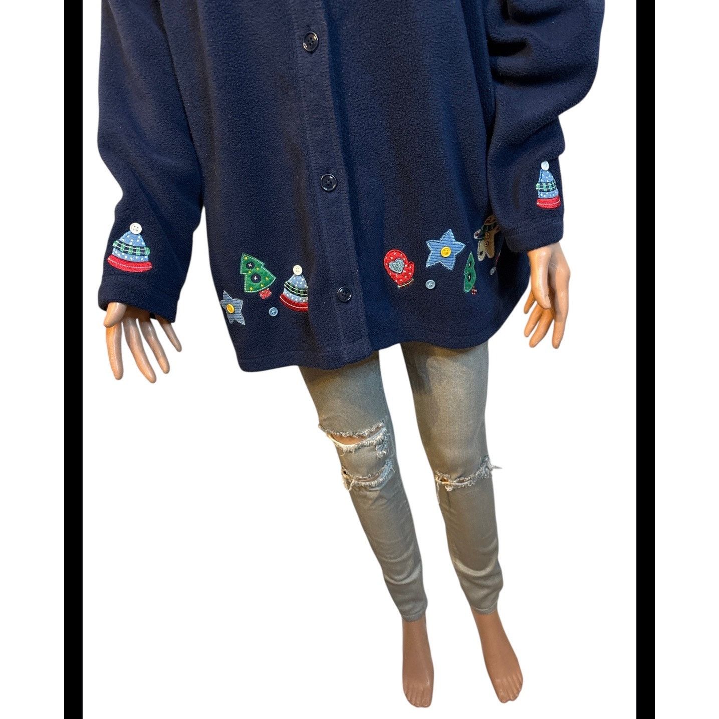 Croft & Barrow Festive Holiday Fleece Cardigan Jacket Size 2X (18-20) Size XL / US 12-14 / IT 48-50 - 3 Thumbnail