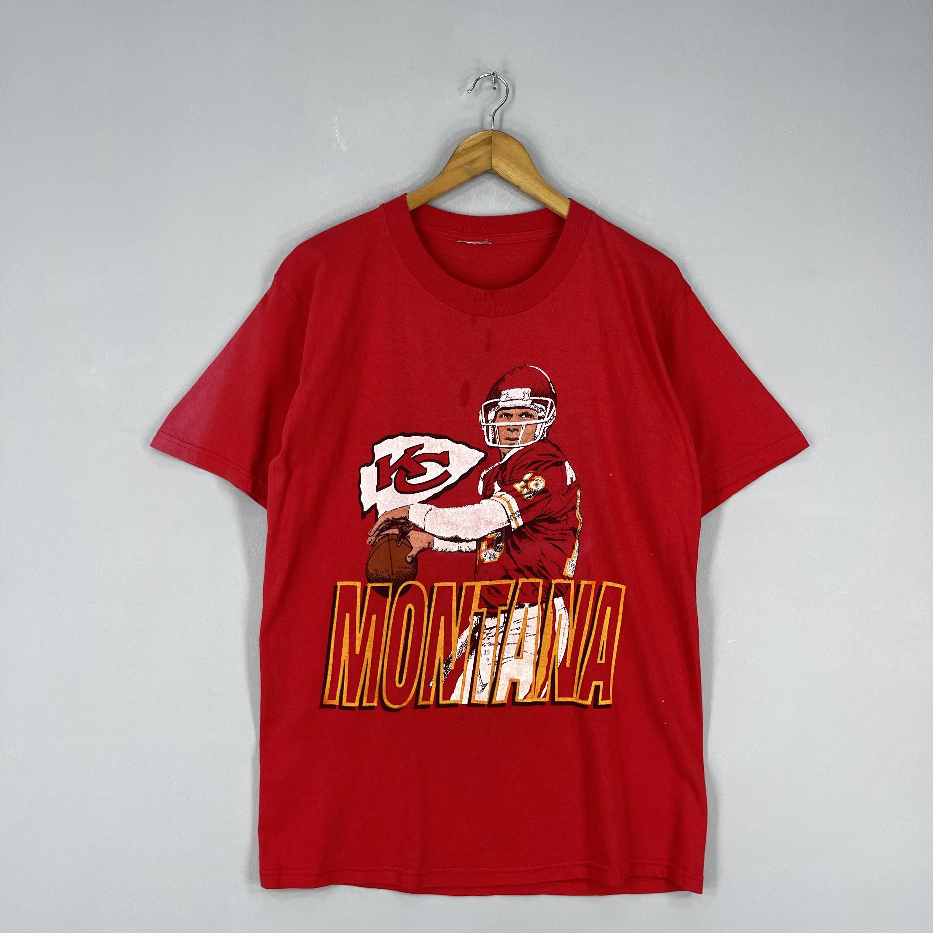 NFL Vintage 90s Kansas City CHIEFS Sun Faded Joe Montana Tshirt Size US M / EU 48-50 / 2 - 3 Thumbnail
