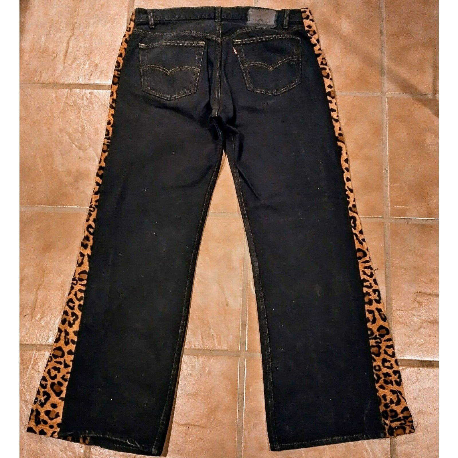 Other Original Custom Stage Wear, Leopard Flare Black Denim sz 33 Size US 33 - 4 Thumbnail