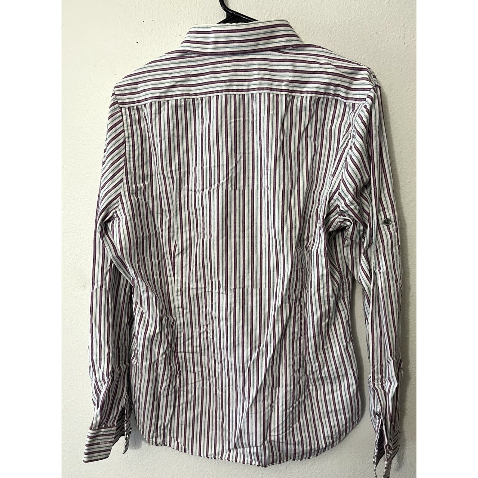 Express Express Striped Button Down Shirt Mens Medium White with Purple Long Sleeve Size US M / EU 48-50 / 2 - 3 Thumbnail