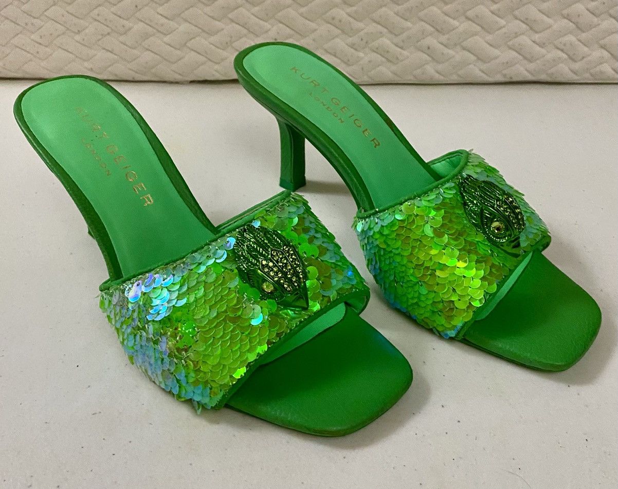 Kurt Geiger KURT GEIGER Green Kensington Sequin-Embellished Woven Mules Size US 6.5 / IT 36.5 - 13 Thumbnail