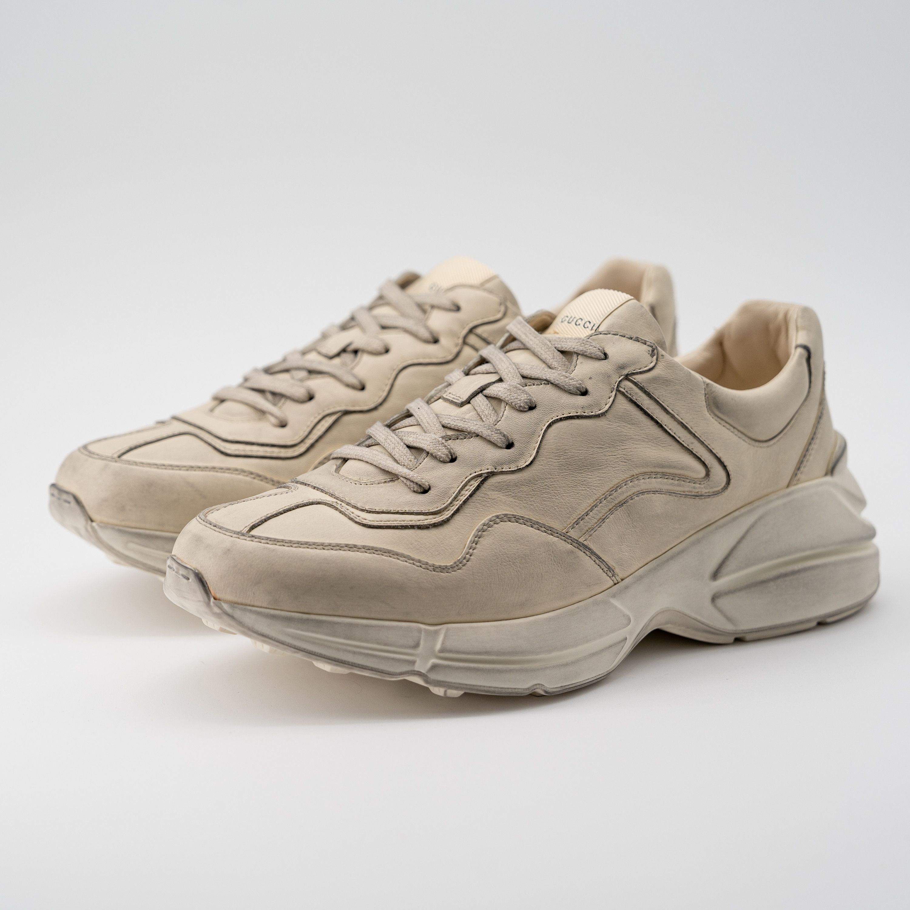 size 10.5G Gucci Rhyton Distressed Sneaker Ivory Leather Footwear