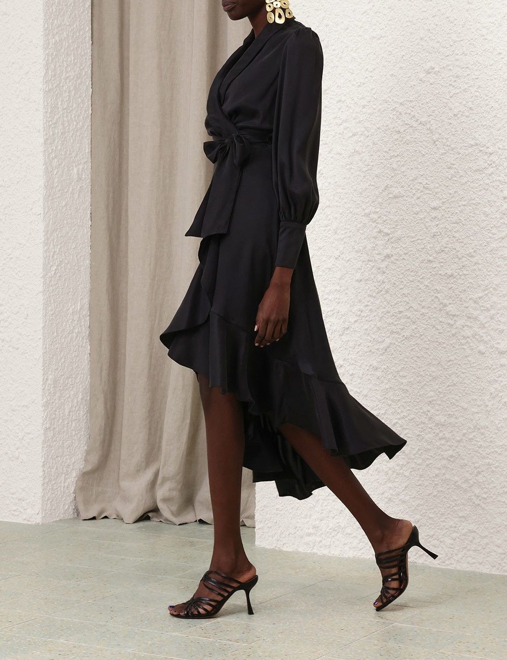 Zimmermann oc11z0825 Silk Wrap Midi Dress in Black Size XS / US 0-2 / IT 36-38 - 3 Thumbnail