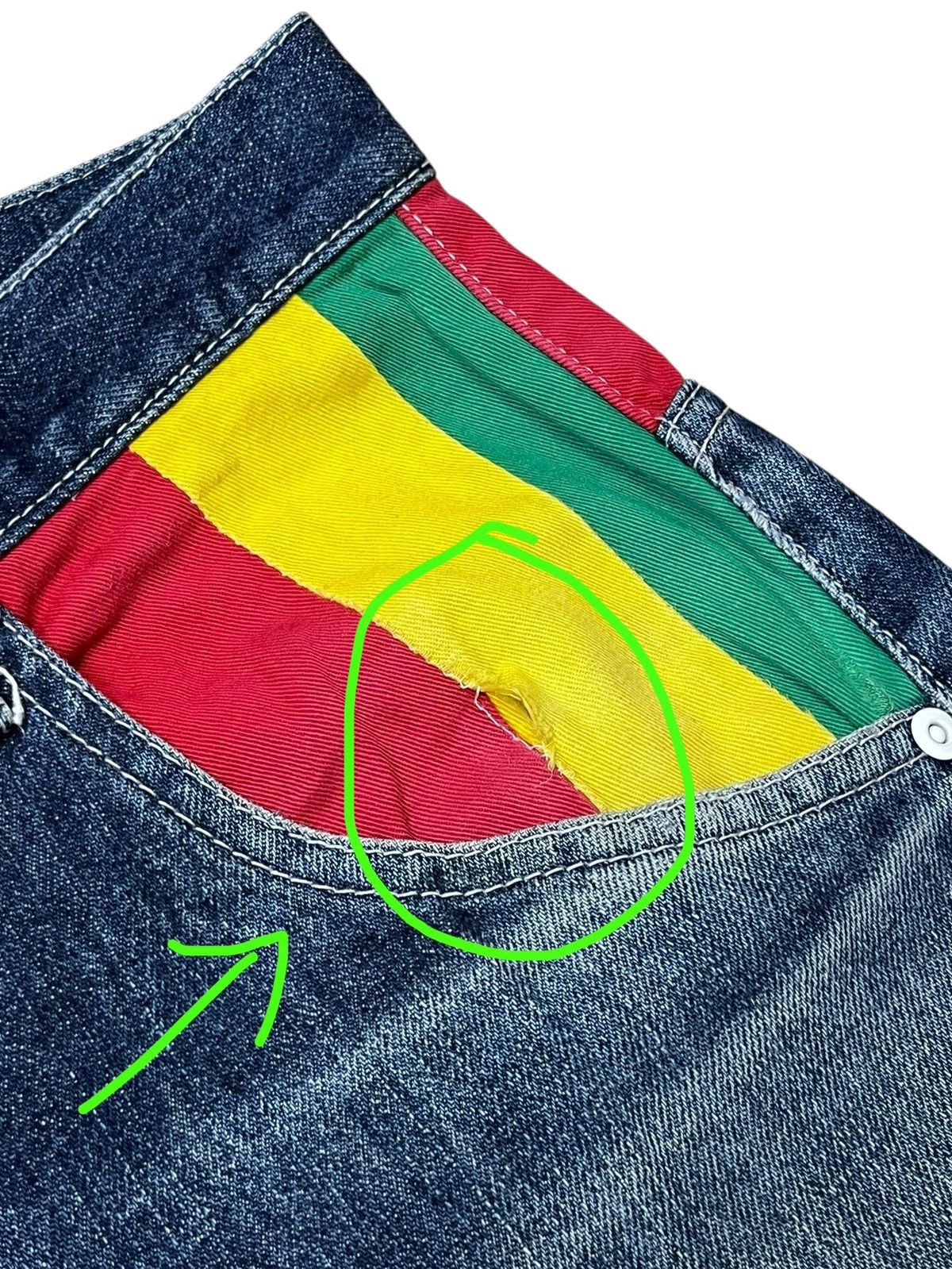 Japanese Brand SICK Y2K JAPANESE BRAND RASTA COLOUR JEANS MADE IN JAPAN Size US 32 / EU 48 - 21 Thumbnail