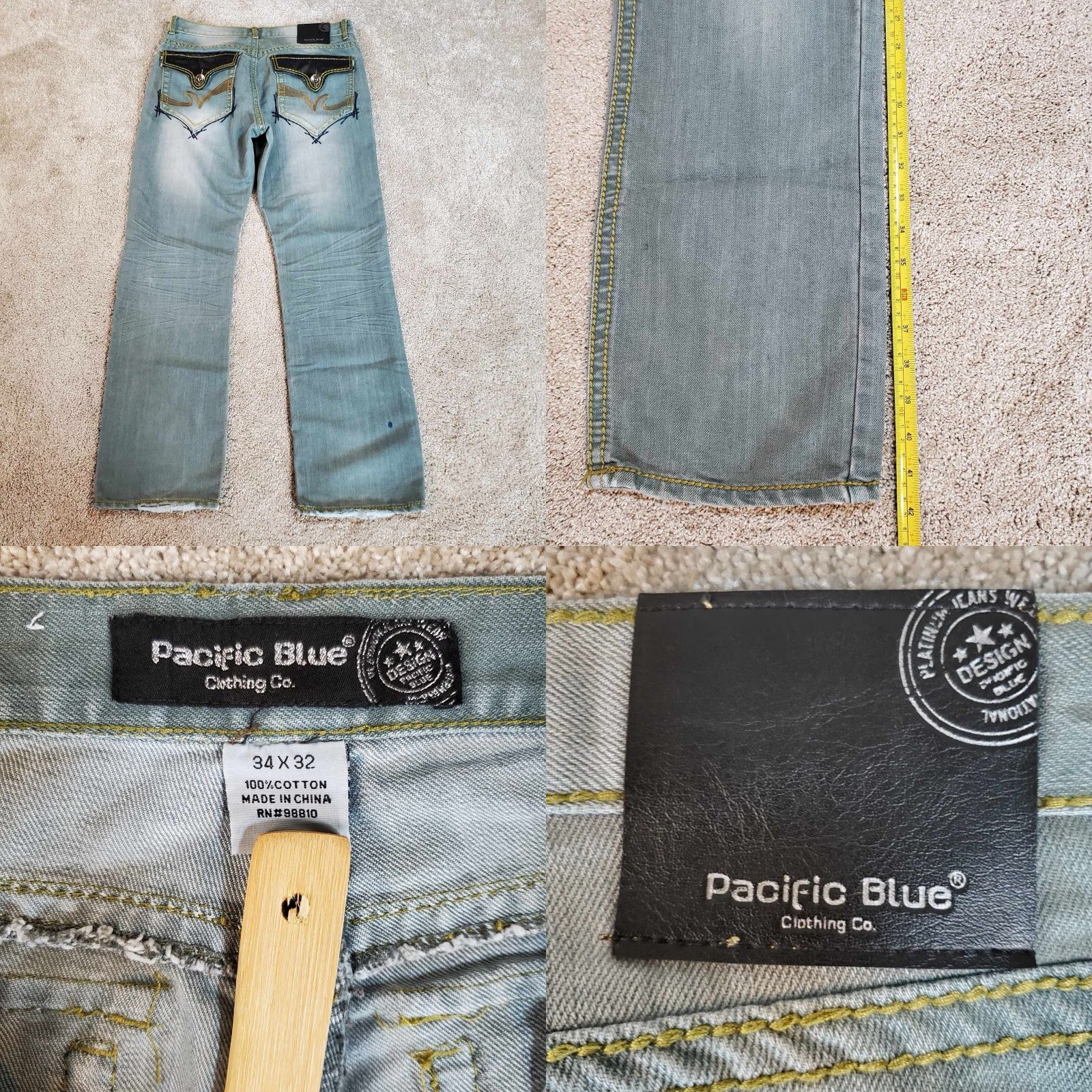 CO VINTAGE Pacific Blue Clothing Co Pants Jeans Denim Men 34 Regular 32in Blue Size 34 Adult Mens Size US 34 / EU 50 - 8 Thumbnail