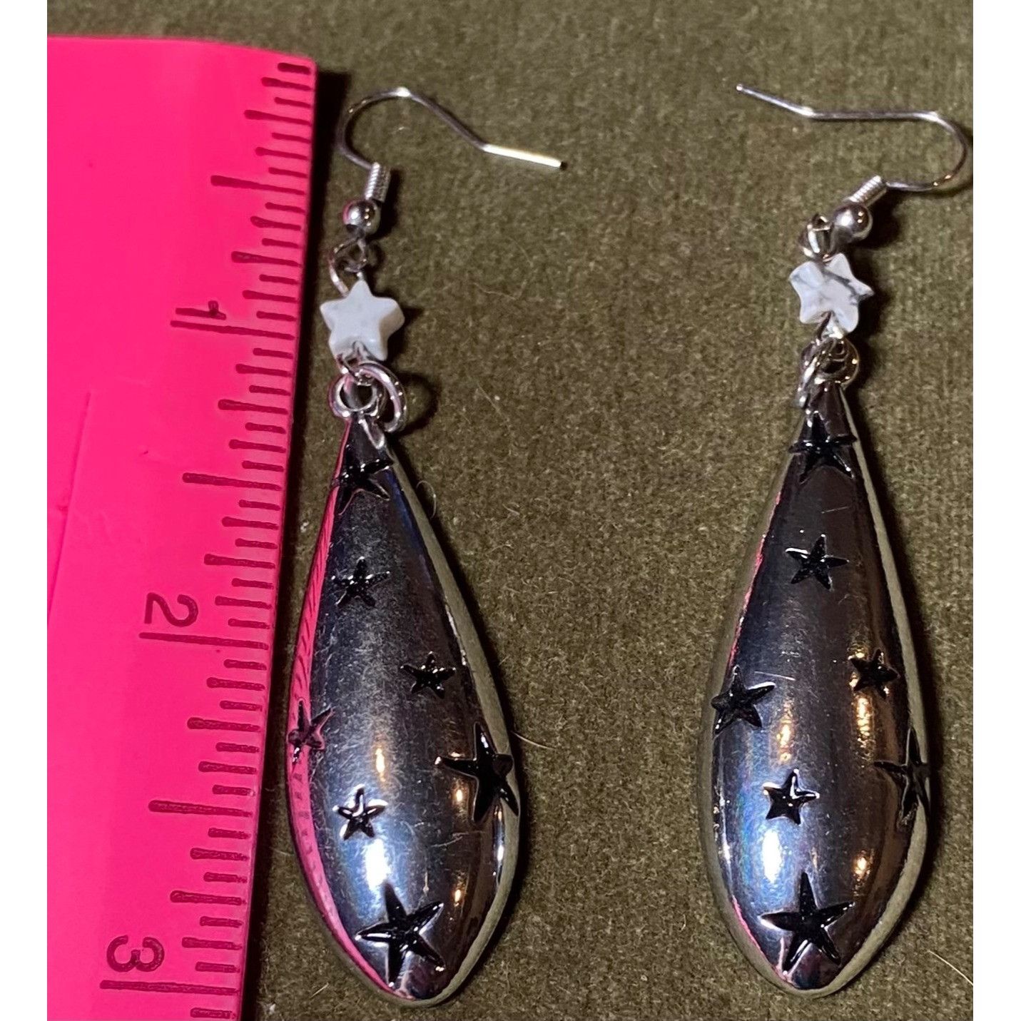 Other Earrings Celestial Silvertone Dangle With White Star Accents Size ONE SIZE - 2 Thumbnail