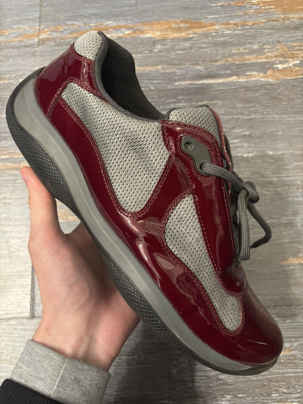 Pre-owned Prada Americas Cup Burgundy Patent Size 10 Shoes In Red