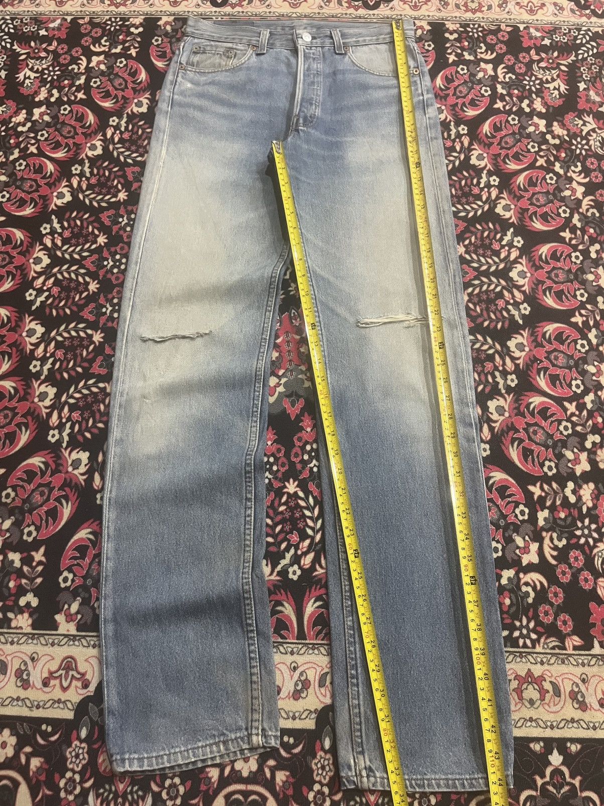 Levi's Vintage 90s Levi’s 501 Classic Light Blue Washed Ripped Jean Size US 30 / EU 46 - 15 Thumbnail