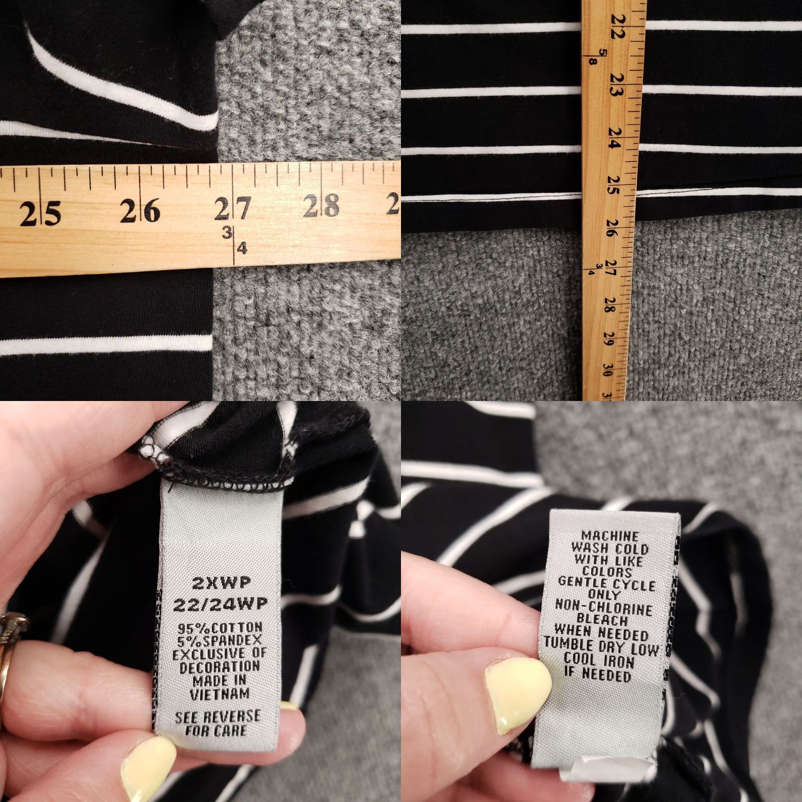Vintage Catherines T Shirt Women 22W Black White Striped V Neck Size 3XL / US 20-22 - 8 Thumbnail