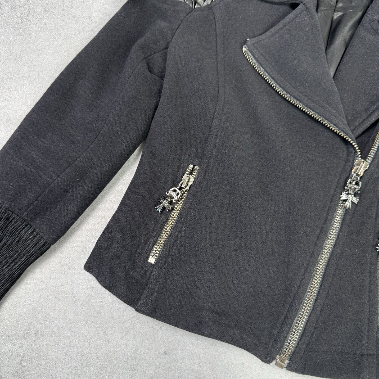 Philipp Plein Philipp Plein Women Biker Wool Coat Leather Jacket Skull Size S / US 4 / IT 40 - 9 Thumbnail