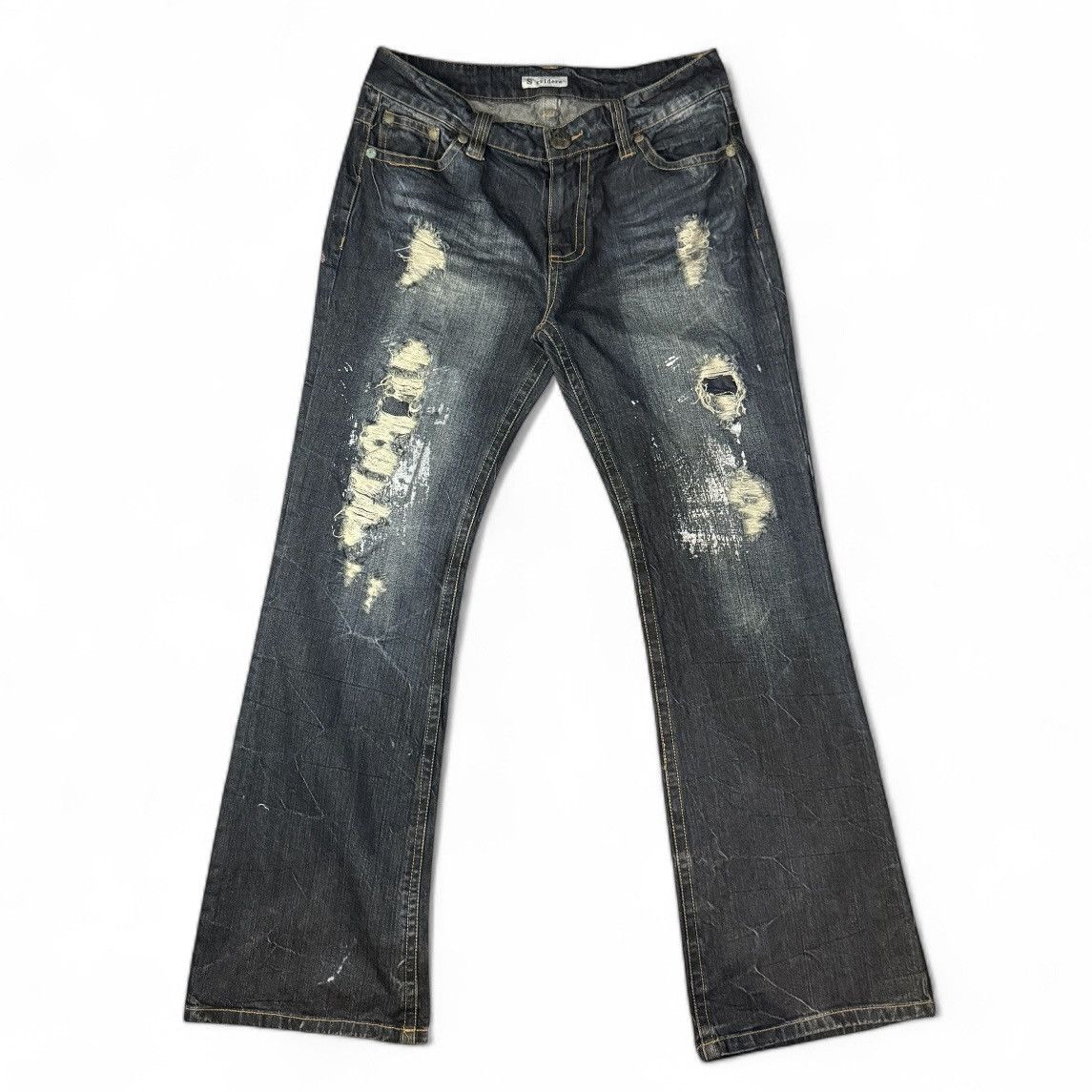 If Six Was Nine 🔥🇯🇵 Japanese Flared Cross Distressed Sorridere Jeans Size US 33 - 2 Thumbnail