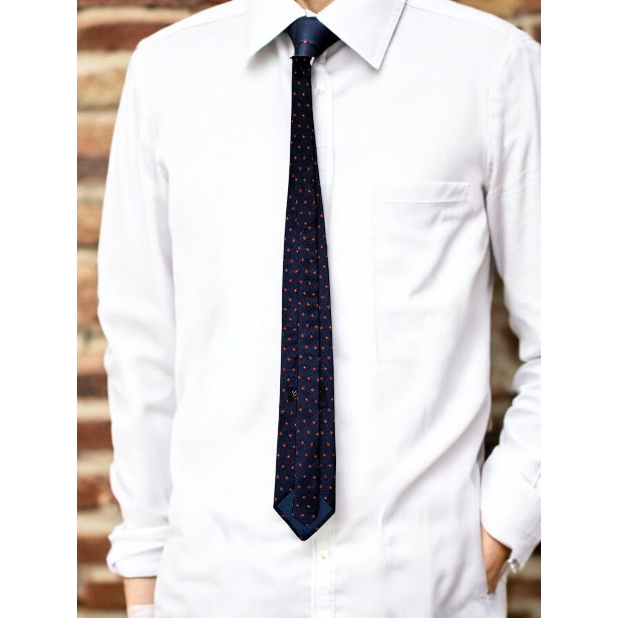 Other Guilio Randi 100% Silk Navy Blue with Red Diamond Pattern Ma Size ONE SIZE - 2 Thumbnail