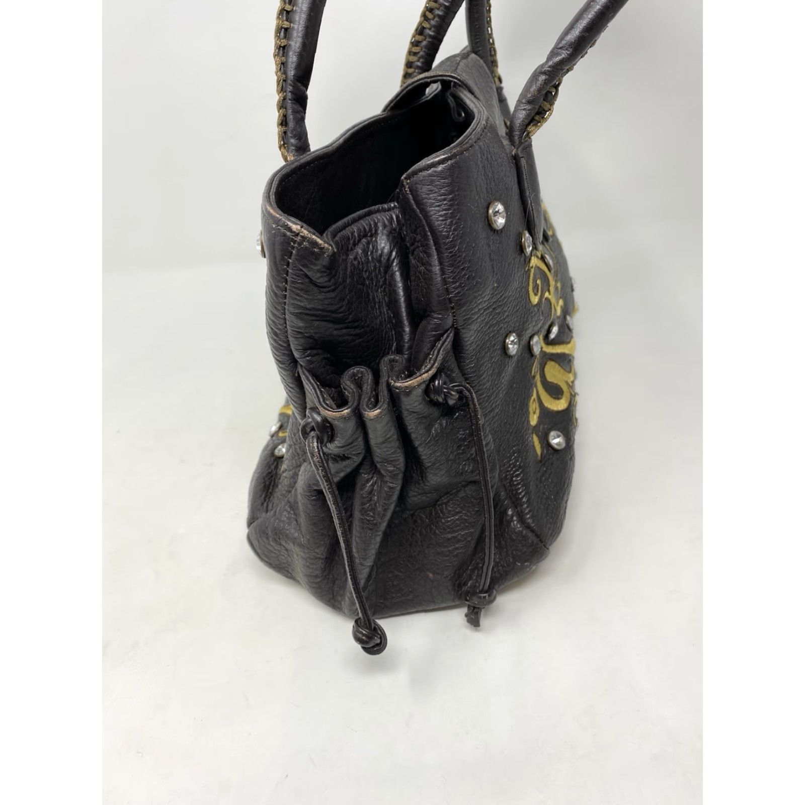 Vintage VINTAGE CHI by Falchi Leather Embroidered Satchel Bag Gold Scroll Crystal Studded Y2K Size ONE SIZE - 4 Thumbnail