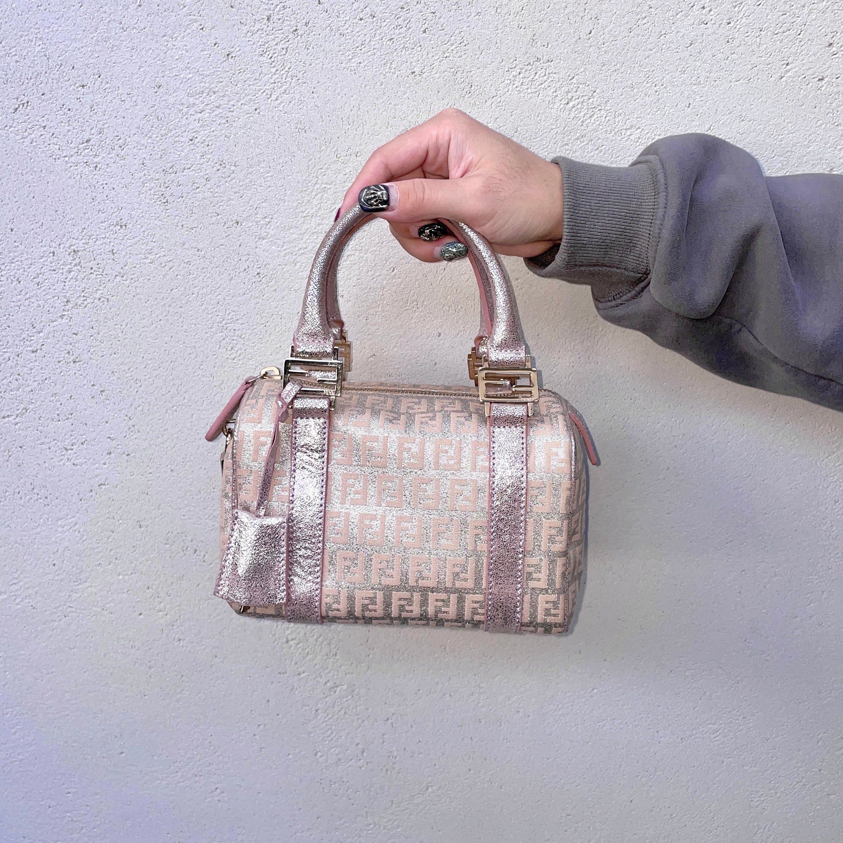 Fendi Fendi Zucchino Mini Boston Handbag Pink Silver Size ONE SIZE - 1 Thumbnail