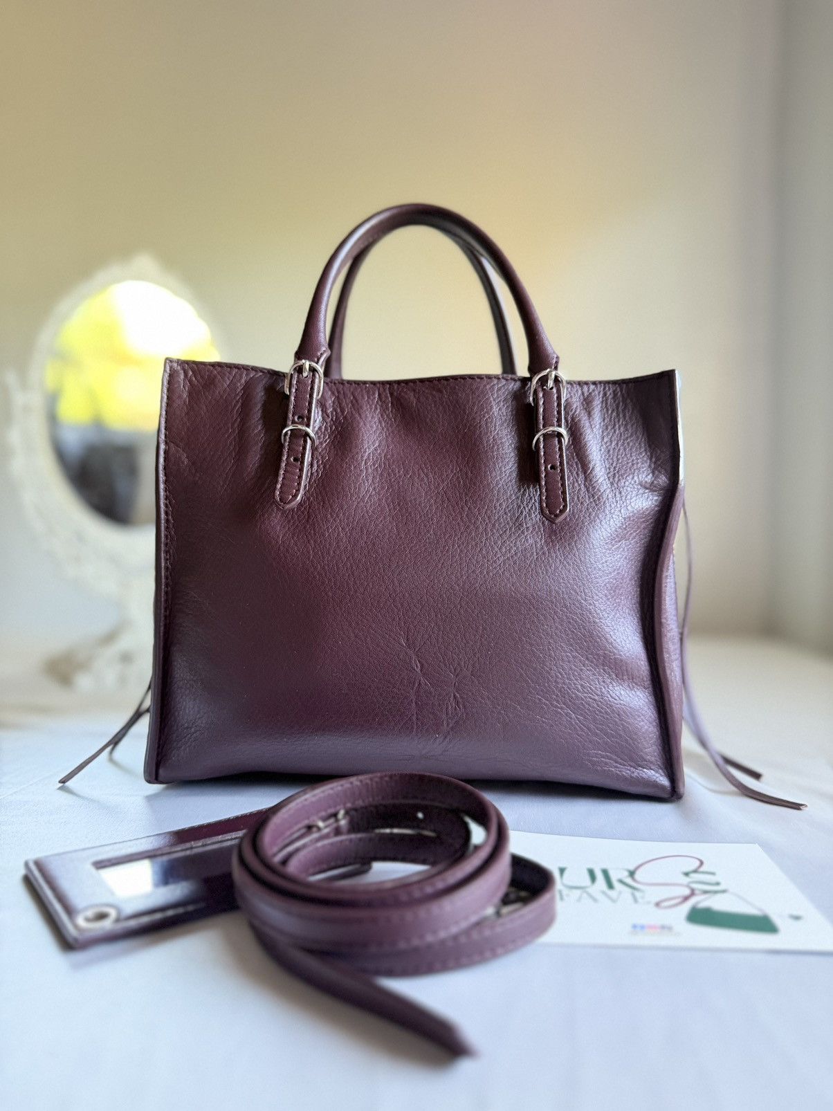 Balenciaga Authentic BALENCIAGA Mini Papier A4 Tote Burgundy Calfskin Size ONE SIZE - 5 Thumbnail