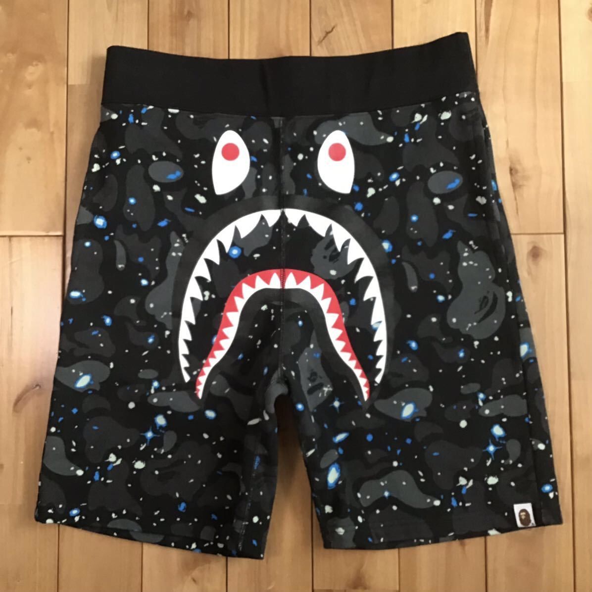 image of Bape Space Camo Shark Sweat Shorts A Bathing Ape ★Size L in Black, Men's (Size 34)