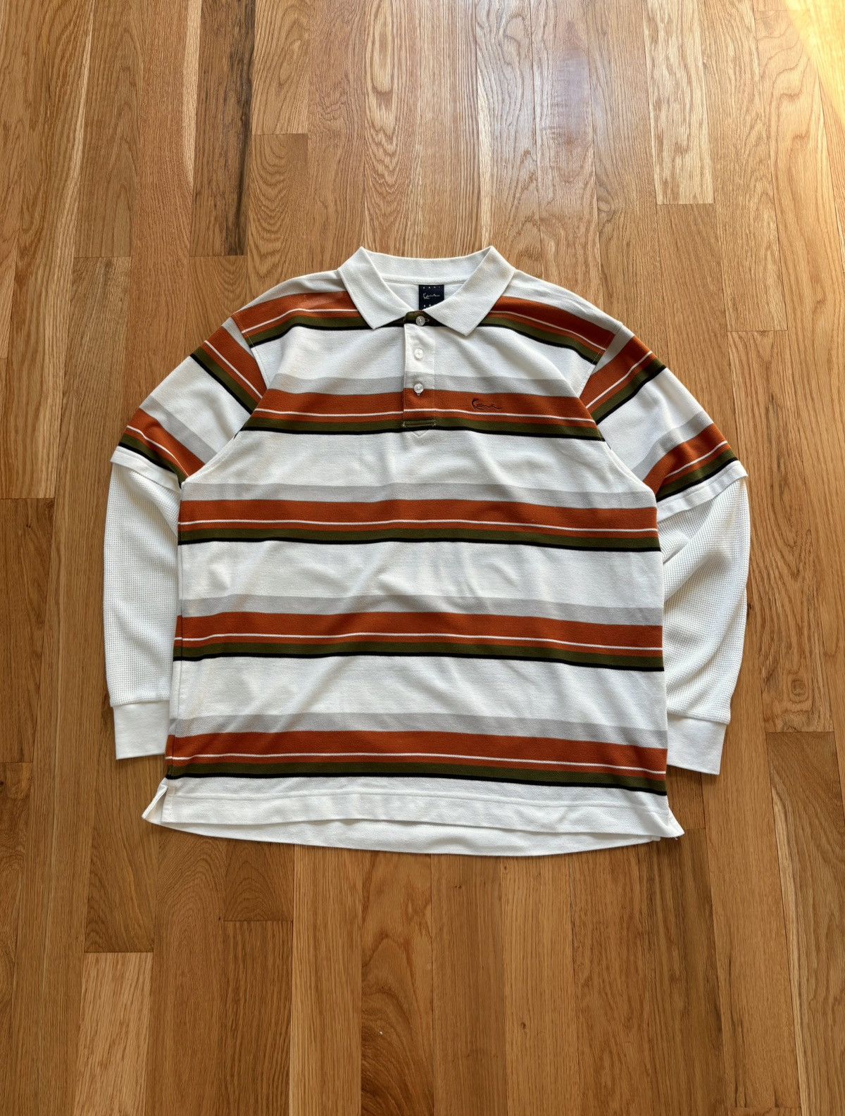 Karl Kani Gold Vintage Y2K Double Layer L/S Polo Shirt XL