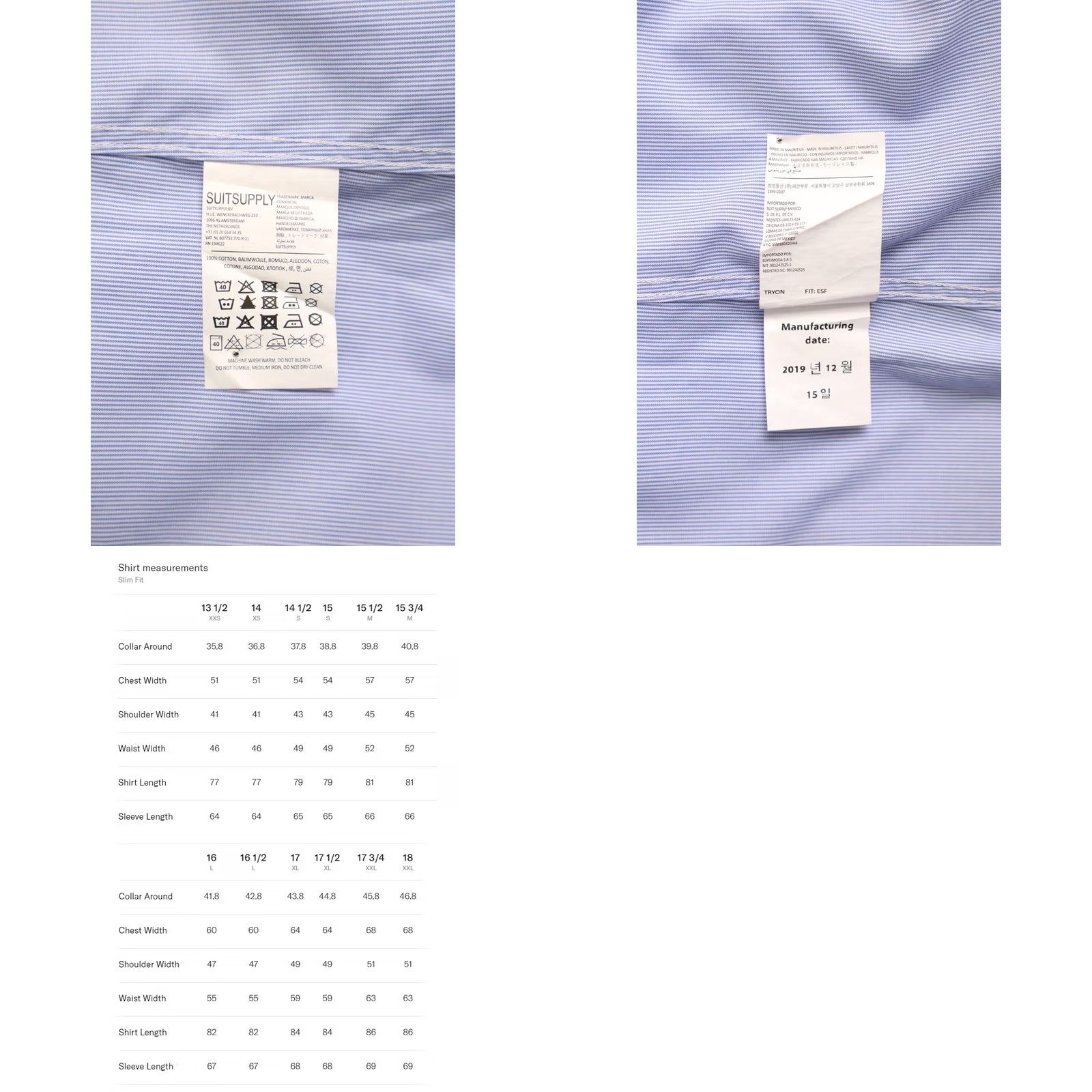 Suitsupply SUITSUPPLY Shirt Men's 44-7 / 17 1/2L Extra Slim Fit Try On Formal Cutaway Neck Size 44R - 8 Thumbnail