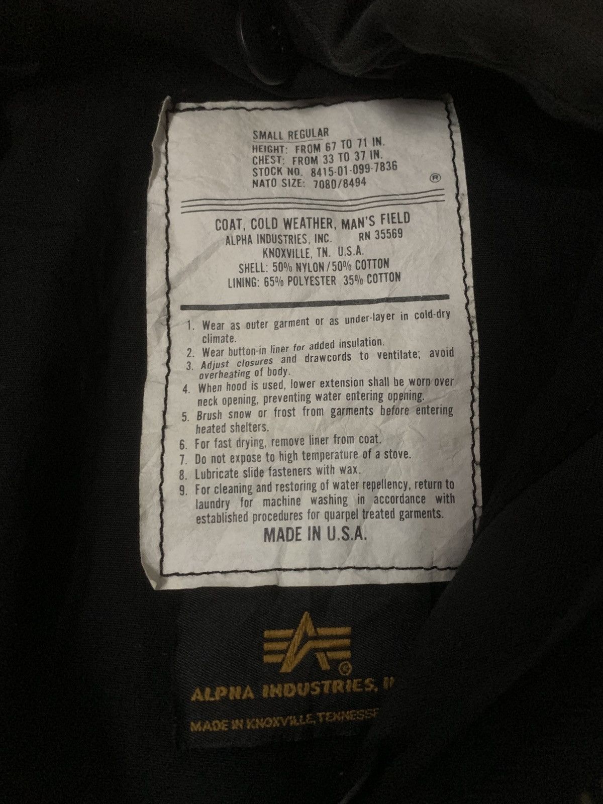 Alpha Industries Vintage Cold Weather Man’s Field Alpha Industries Jacket Size US S / EU 44-46 / 1 - 7 Thumbnail