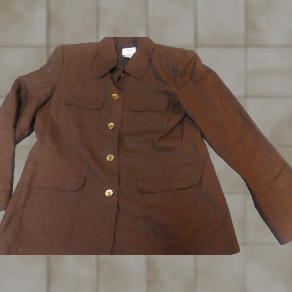 Talbots VINTAGE Talbots Jacket 6P Brown Linen Shoulder Pads Trench Coat Women Petite Mid-Length 5 Button Size M / US 6-8 / IT 42-44 - 1 Thumbnail