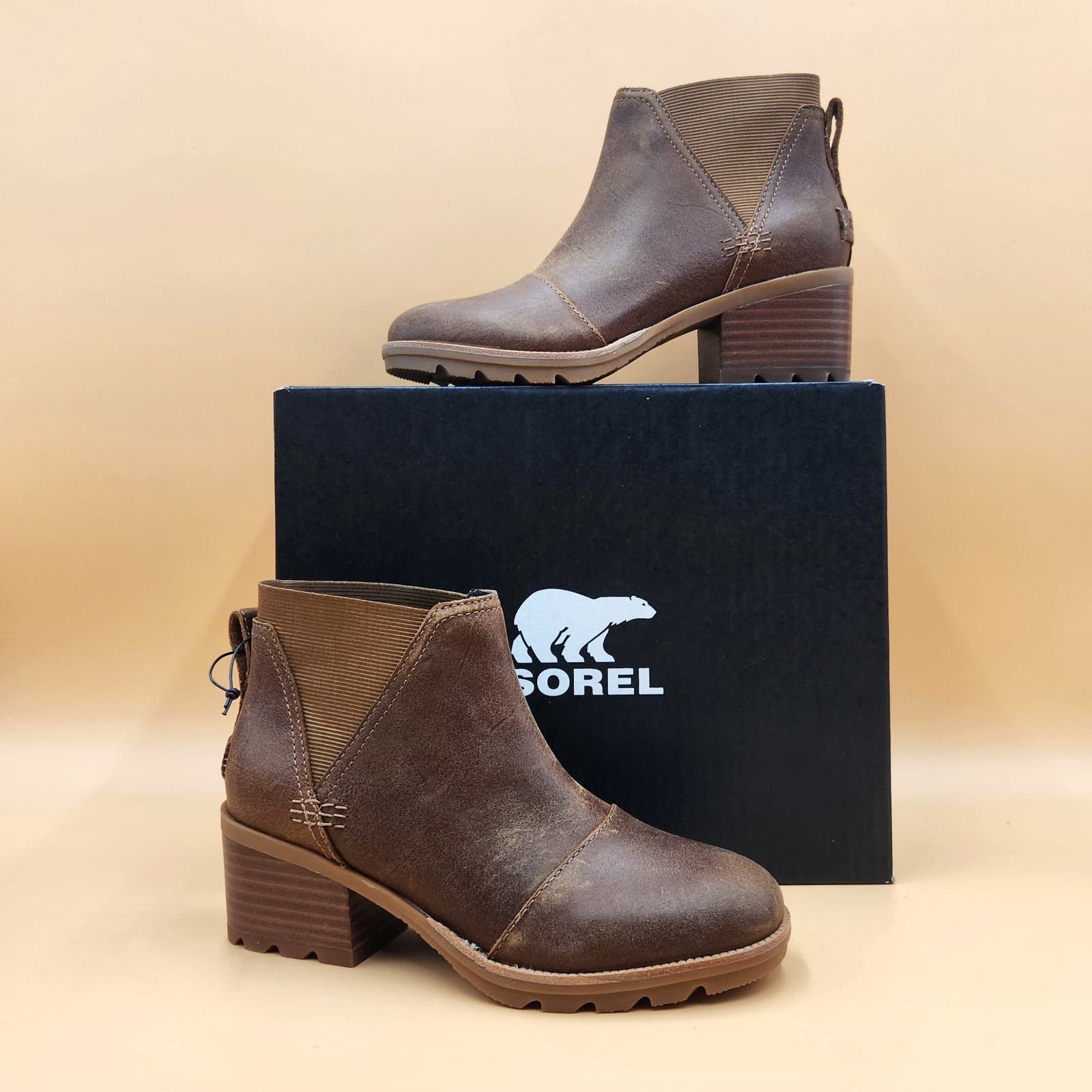 image of Sorel Women Braun Leather Ankle Casual Chelsea Booties 5.5 in Brown