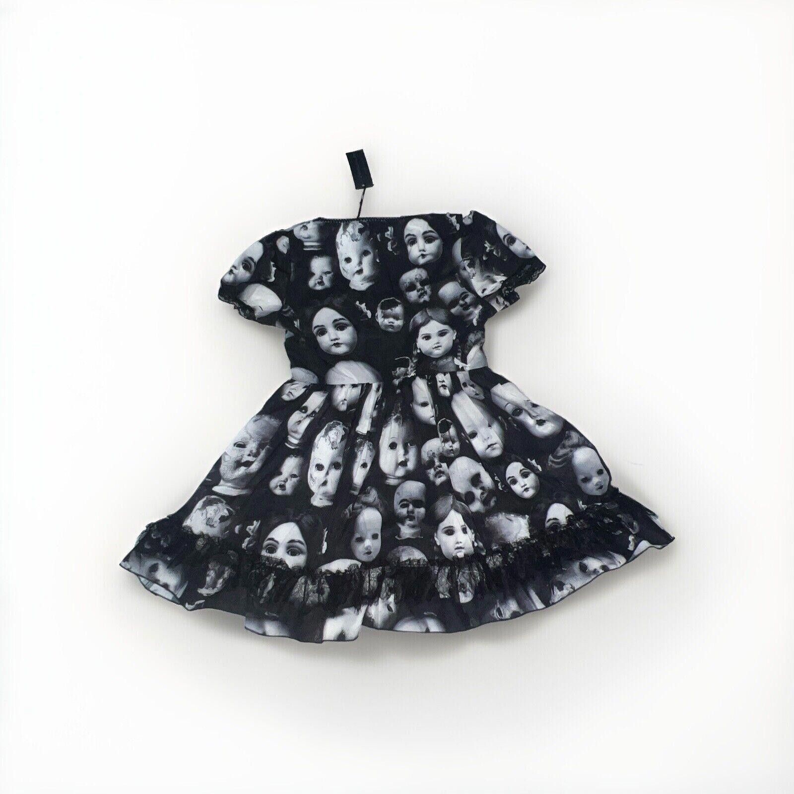 Designer M Dolls Kill Widow Goth Broken Babydoll Heads Mini Dress Size M / US 6-8 / IT 42-44 - 5 Thumbnail