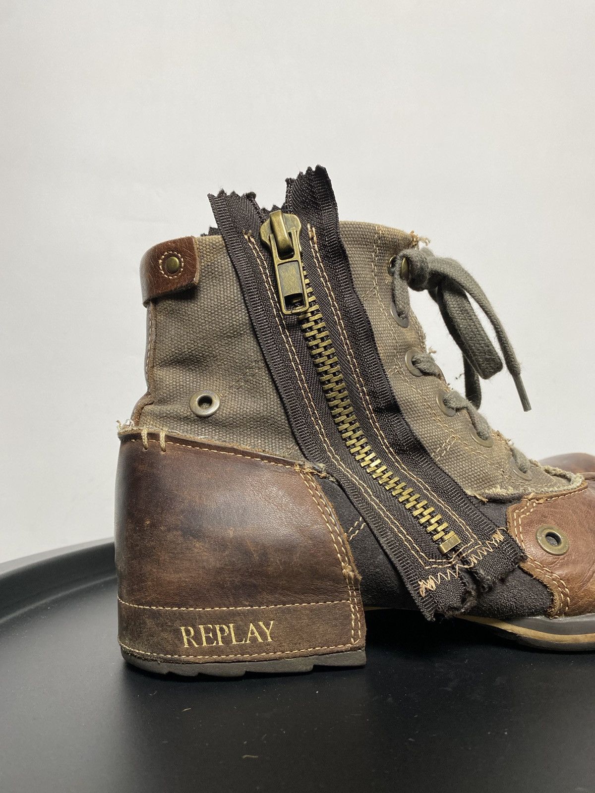 Replay × Vintage Replay Double Zip Distress Leather Boots As98 LGB Rick Vibe Size US 8 / EU 41 - 6 Thumbnail