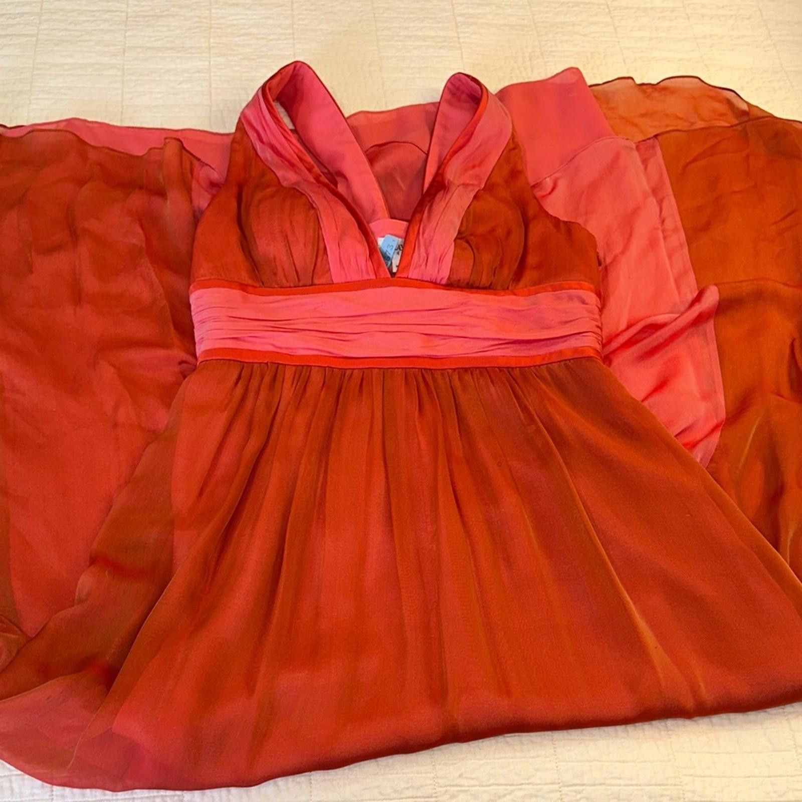 Other Kay Unger size 8 100% Silk Coral Gown Rear Bow Imperfections Size M / US 6-8 / IT 42-44 - 8 Thumbnail