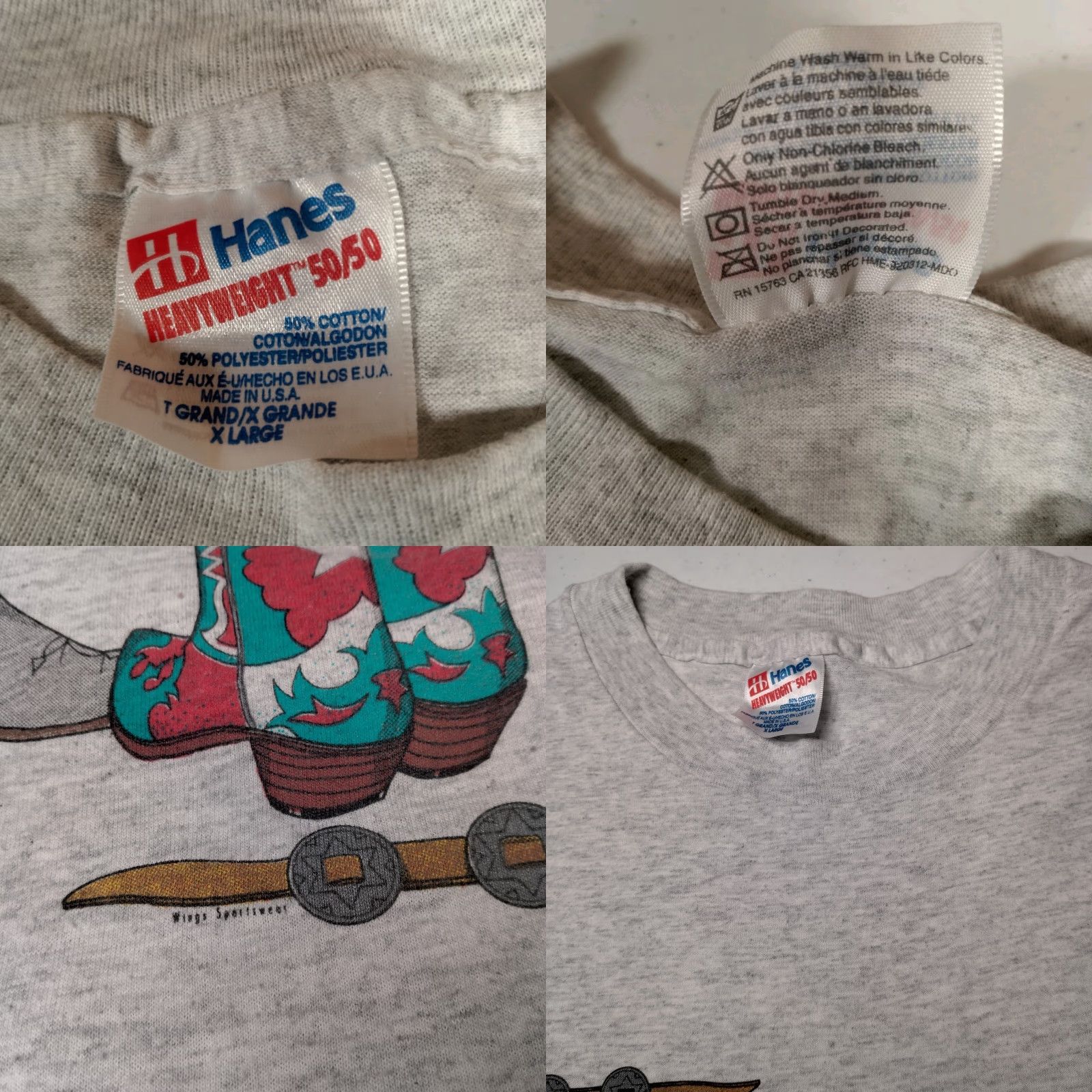 Hanes Vintage Western Cowboy Boots Shirt XL Boot Graphic Single Stitch Gray Wings Size US XL / EU 56 / 4 - 8 Thumbnail