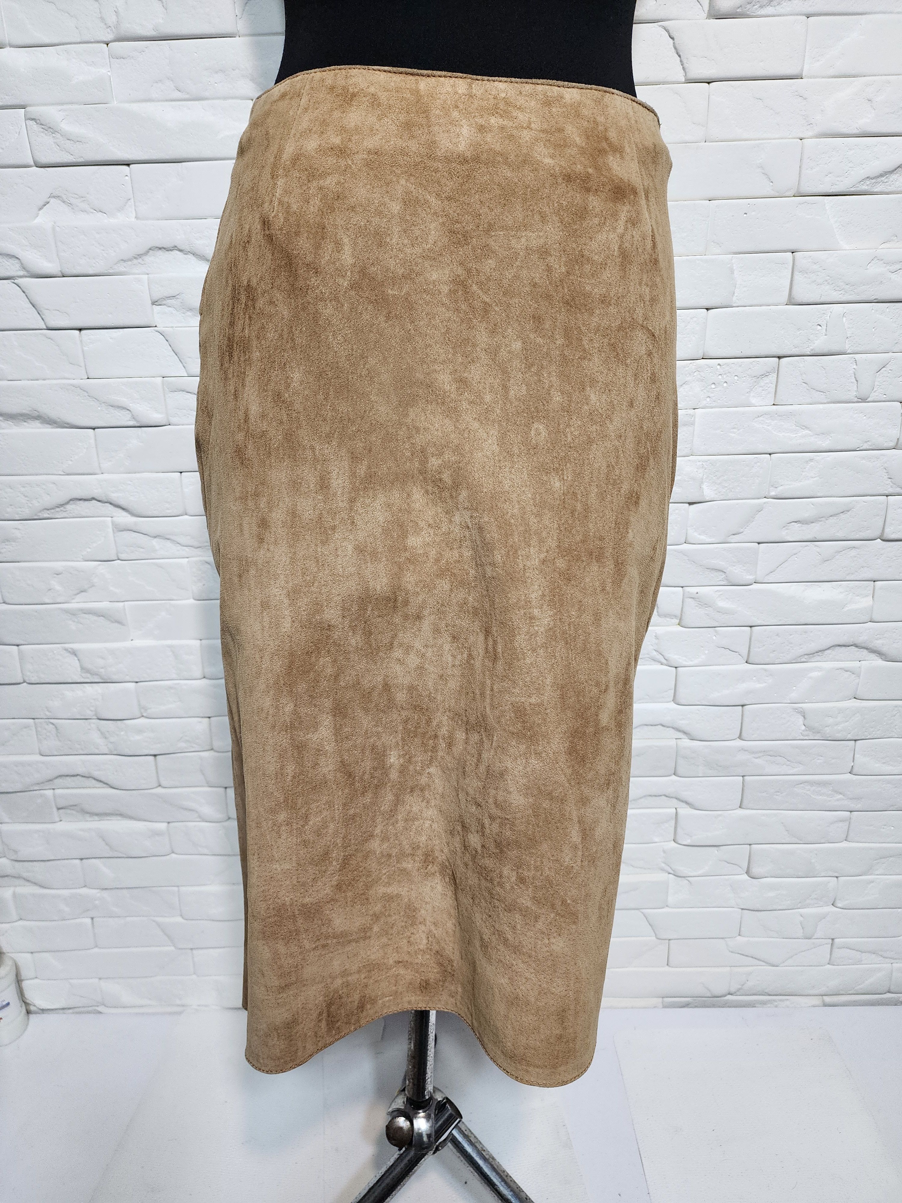 Other Brown Suede Leather Skirt, Plastic Zipper Fasteners Size 32" / US 10 / IT 46 - 4 Thumbnail