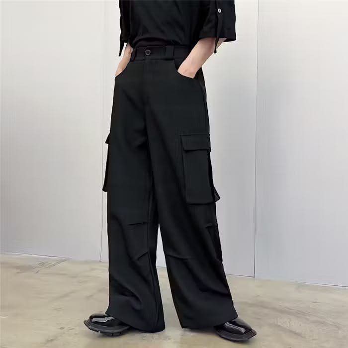 image of Vintage Japanese Style Baggy Cargo Pocket Pants in Black, Men's (Size 30)