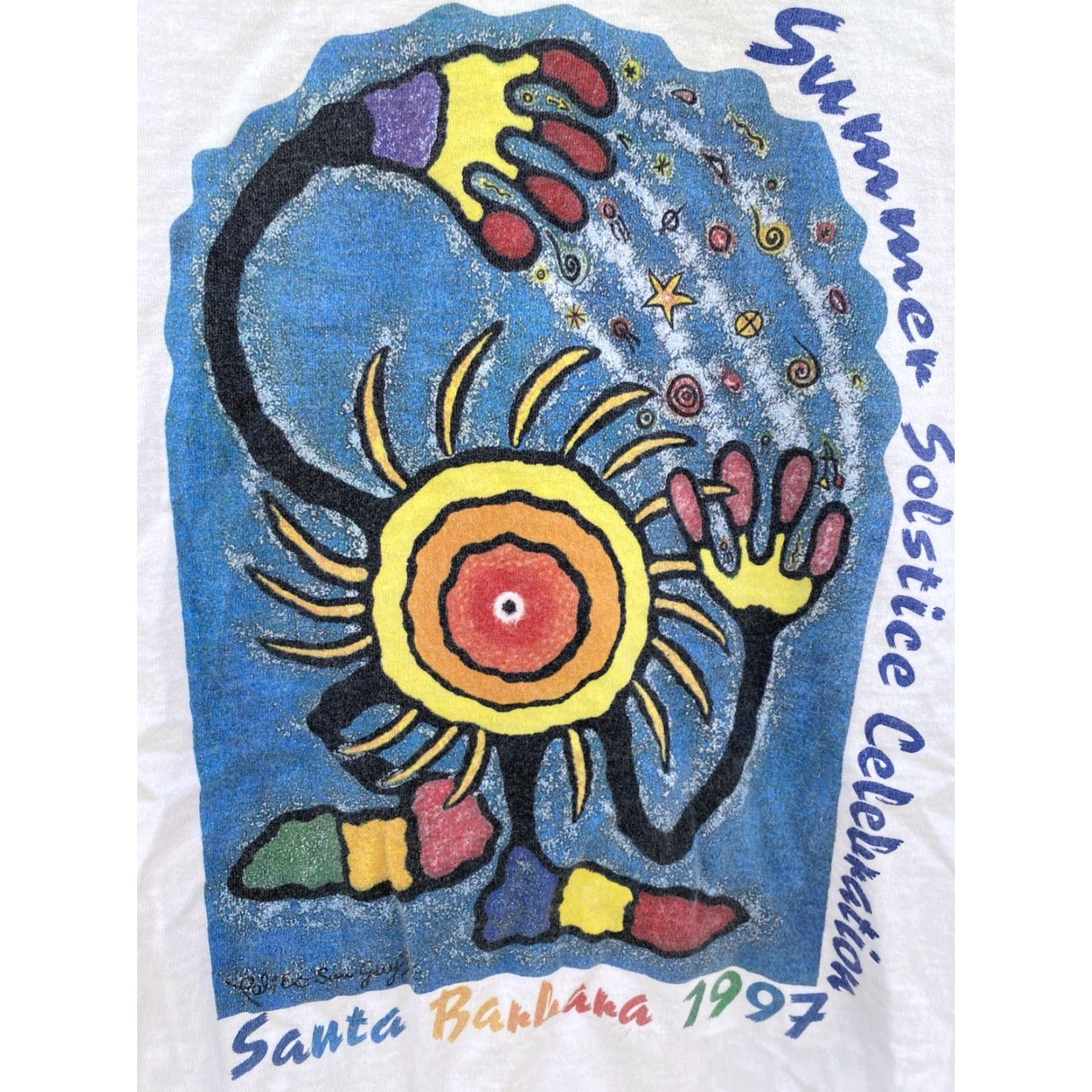 Vintage VINTAGE Summer Solstice Celebration Santa Barbara 1997 T Shirt Single Stitch Worn 1990s XL White Cotton 90s California Mens Shirts Size US XL / EU 56 / 4 - 6 Thumbnail