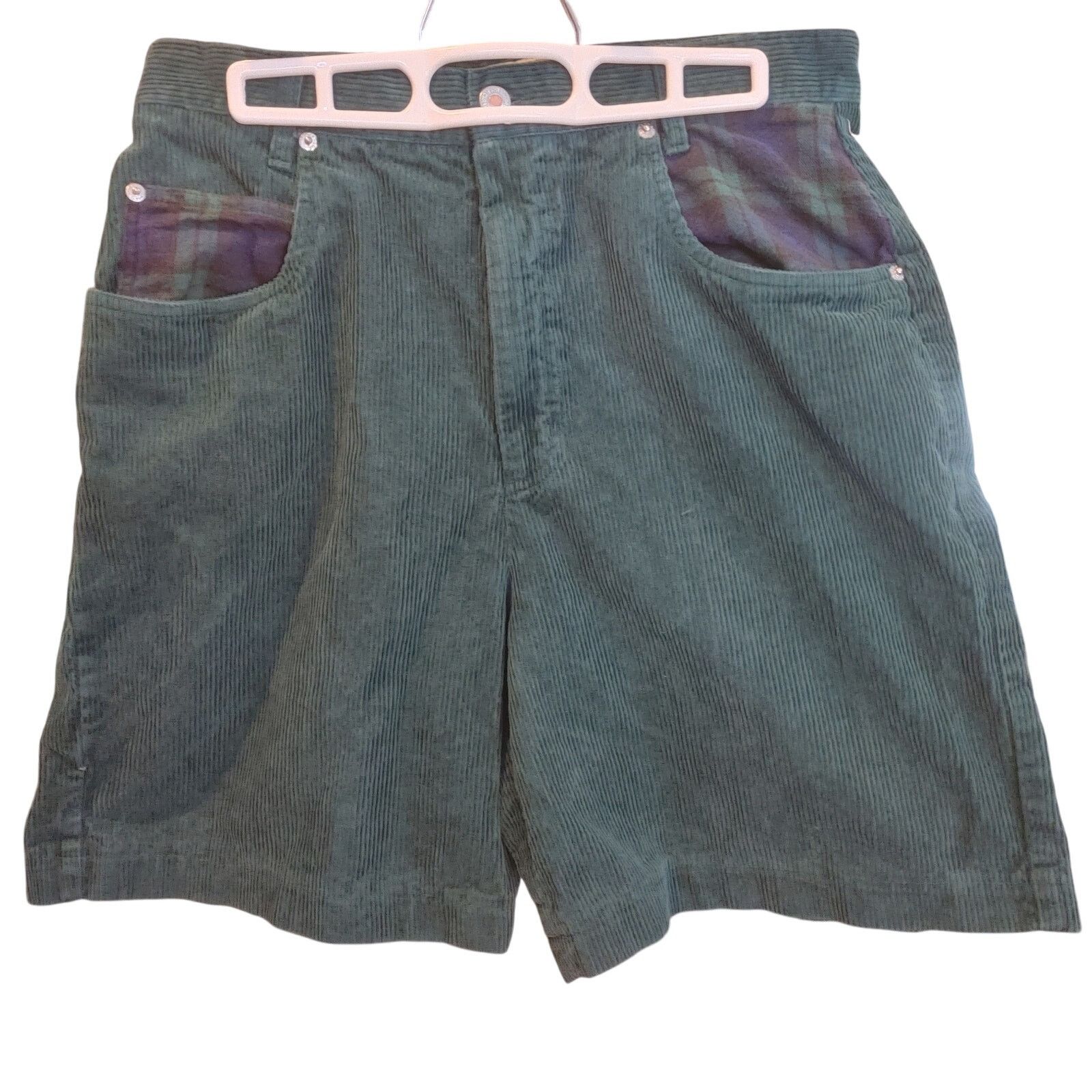 Other Palmettos Women's 13 Sage Green Plaid Pocket Corduroy Shorts Size 26" / US 2 / IT 38 - 1 Thumbnail