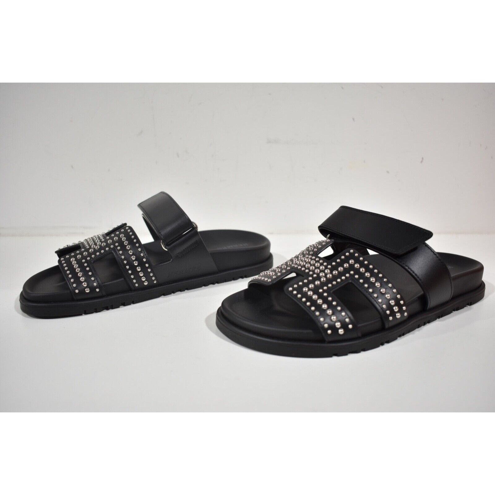 Hermes Hermes Chypre Sandal Black Silver Studded Stud H Logo Size US 7.5 / IT 37.5 - 9 Thumbnail