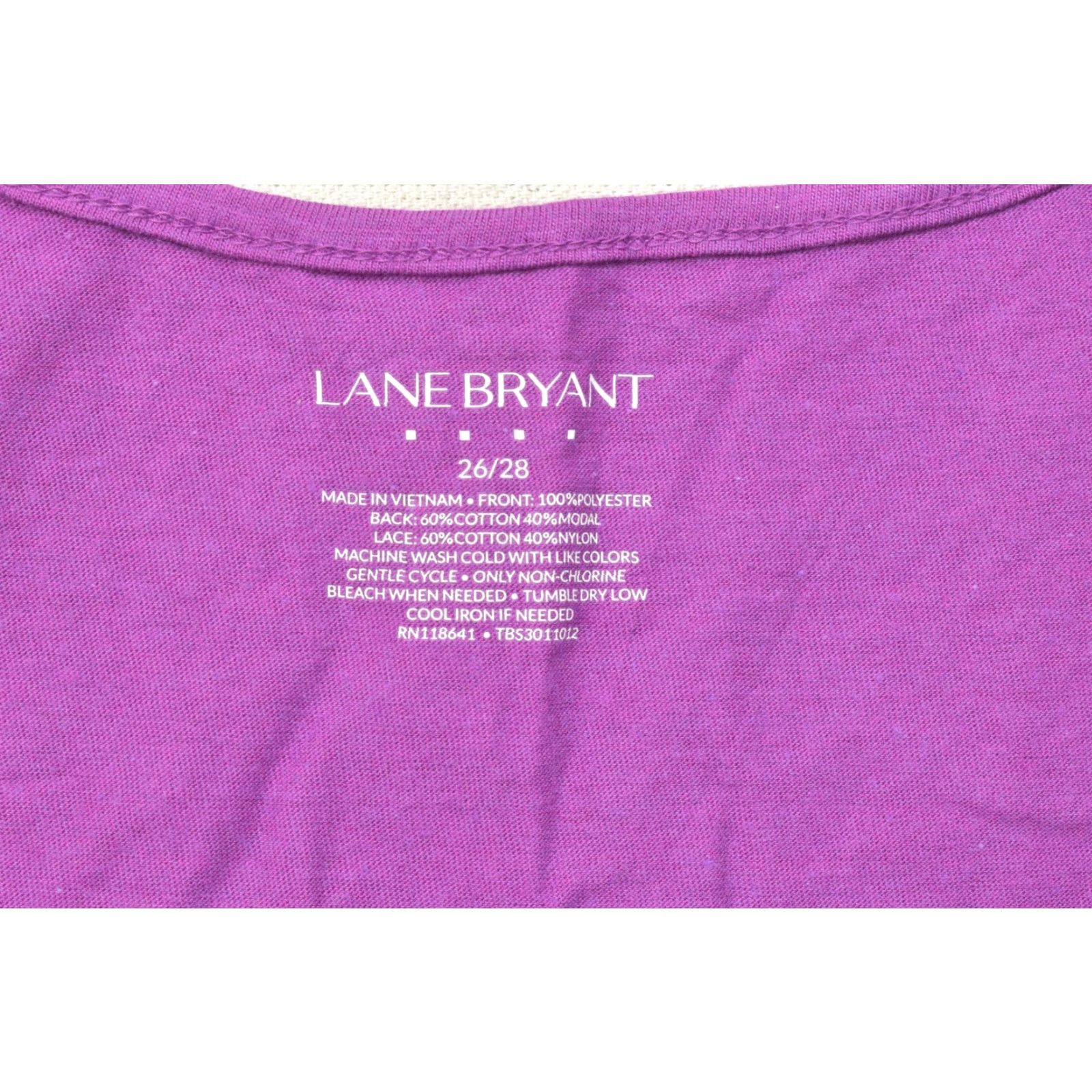 Vintage Lane Bryant Blouse Women 24 Plus Purple Lace Front Short Sleeve Knit Back Casual Top Size 4XL / US 24-26 - 7 Thumbnail