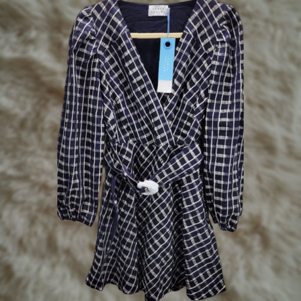 Tanya Taylor Tanya Taylor Dress Womens Nicola Mini Dress Sz 2 Blue Plaid Belted V-Neck Lined New Size XS / US 0-2 / IT 36-38 - 1 Thumbnail