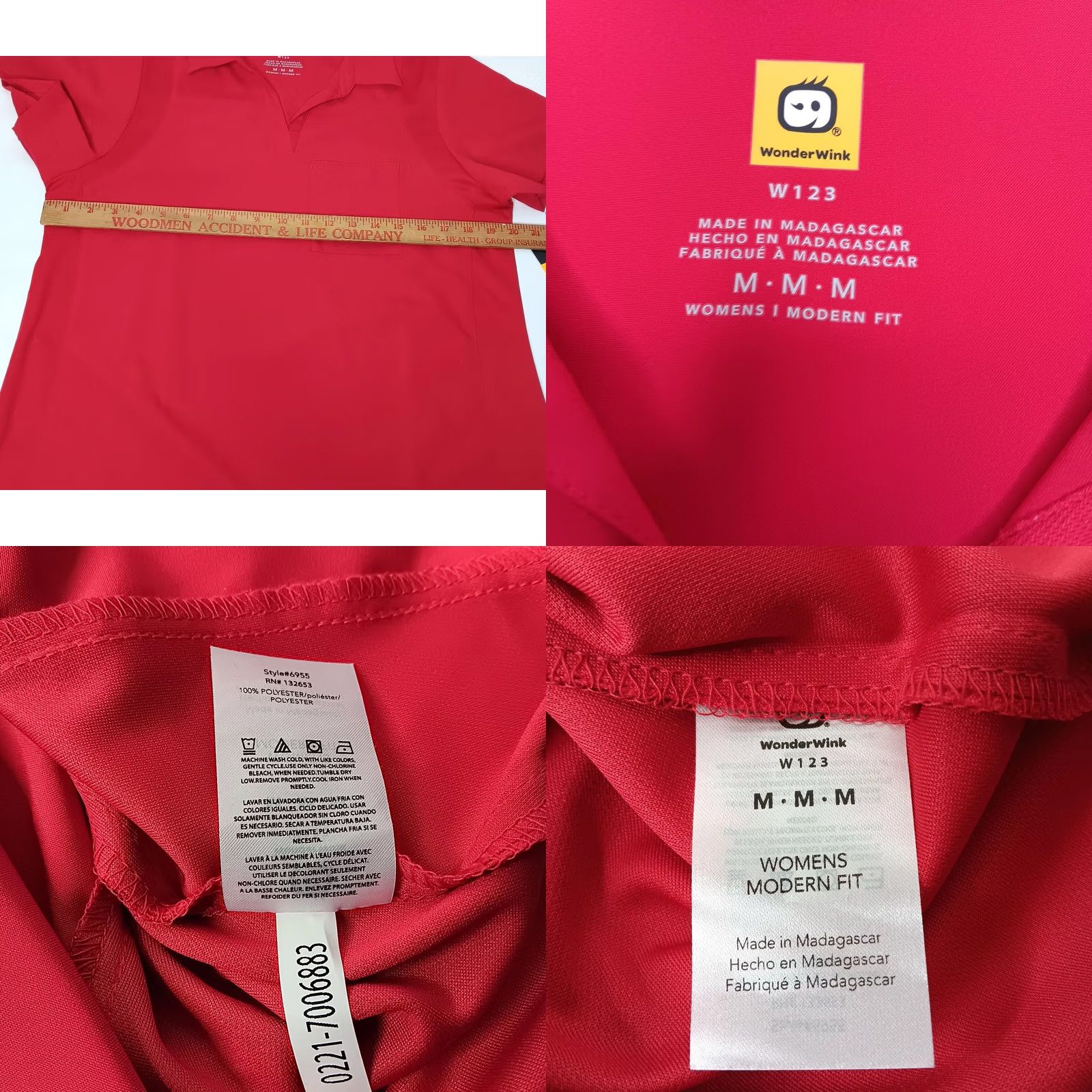 Vintage WonderWink Scrub Shirt Red Short Sleeve Collared Womens M Medium Medical Solid Staff Medical Health Care Professional Shirt Size M / US 6-8 / IT 42-44 - 8 Thumbnail