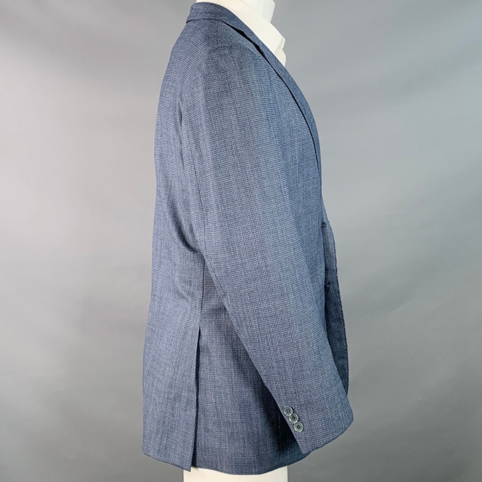 Isaia ISAIA Regular Navy White Woven Wool Notch Lapel Sport Coat Size 40R - 3 Thumbnail