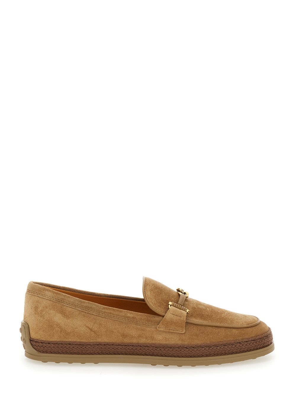 Brown Loafers with Cord Detail in Leather Woman