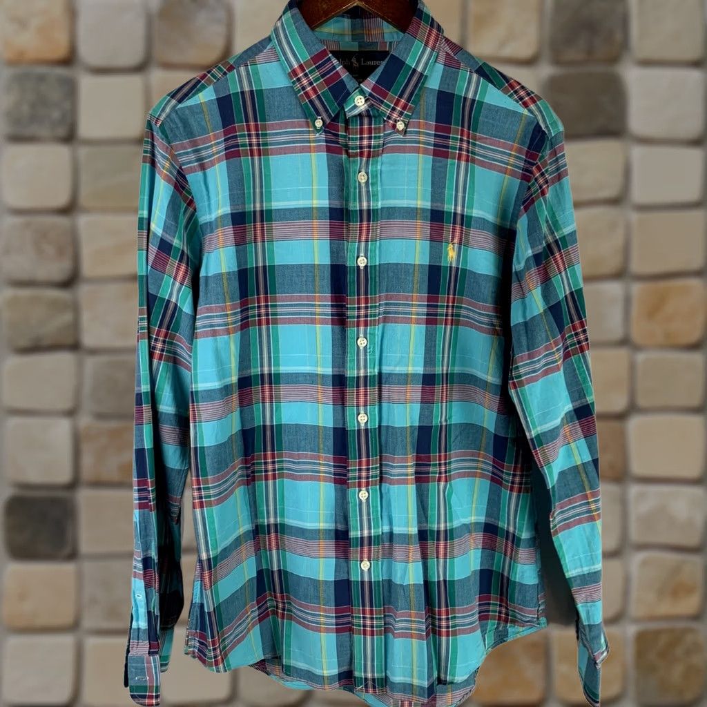 Ralph Lauren Ralph Lauren Men Medium Turquoise Plaid Custom Fit Long Sleeve Button Down Shirt Size US M / EU 48-50 / 2 - 1 Thumbnail