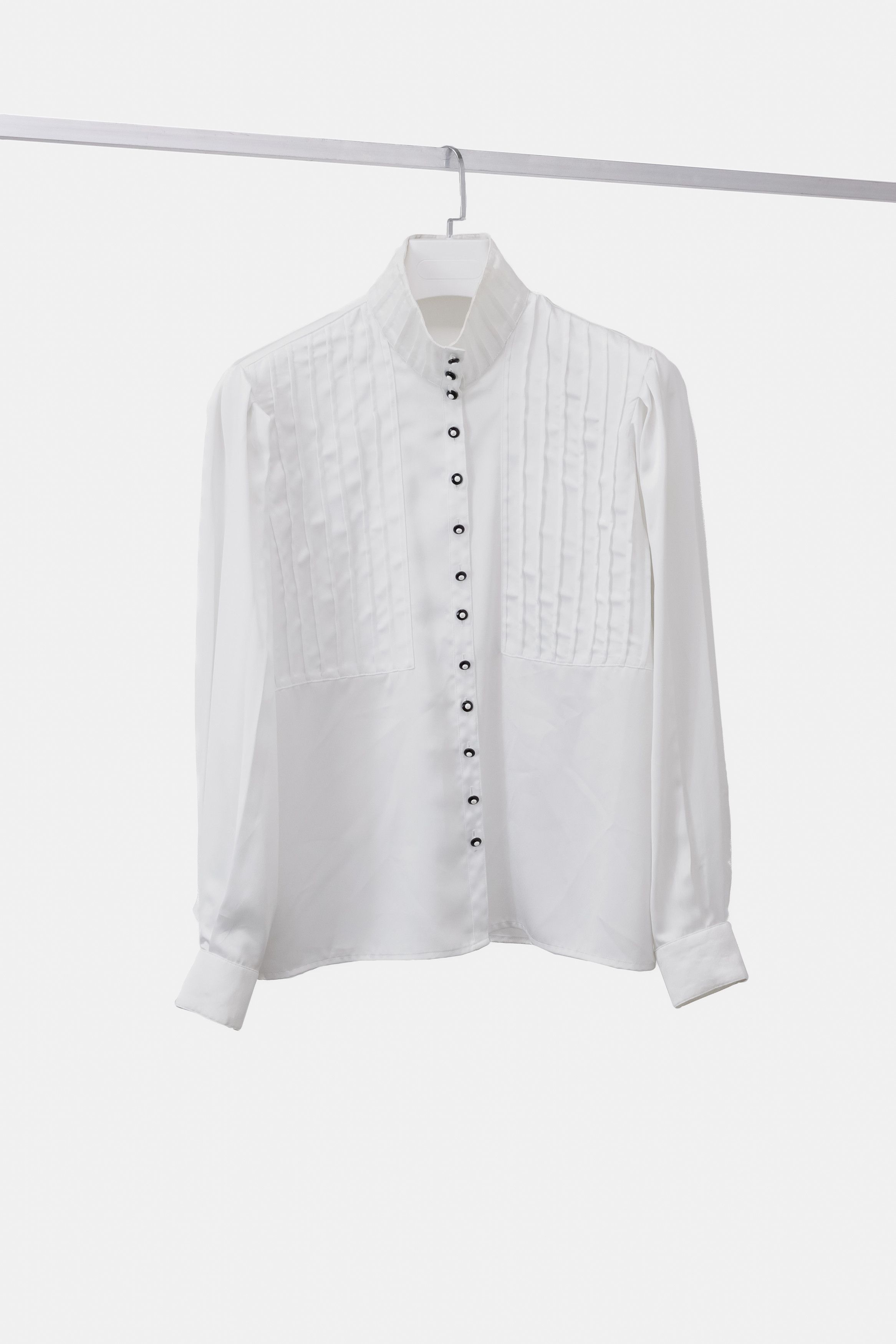 image of Louis Feraud Louis Féraud Satin Pintuck Blouse in White, Women's (Size Medium)