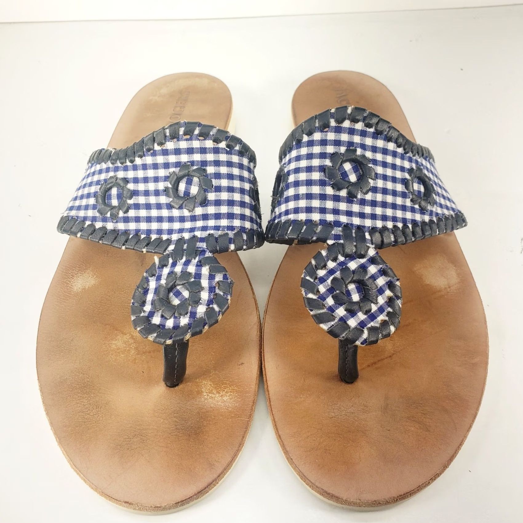 Jack Rogers JACK ROGERS Blue Gingham Check Whipstitch Fabric Slides Sandals 8M Womens Slip On Casual Size US 8 / IT 38 - 3 Thumbnail